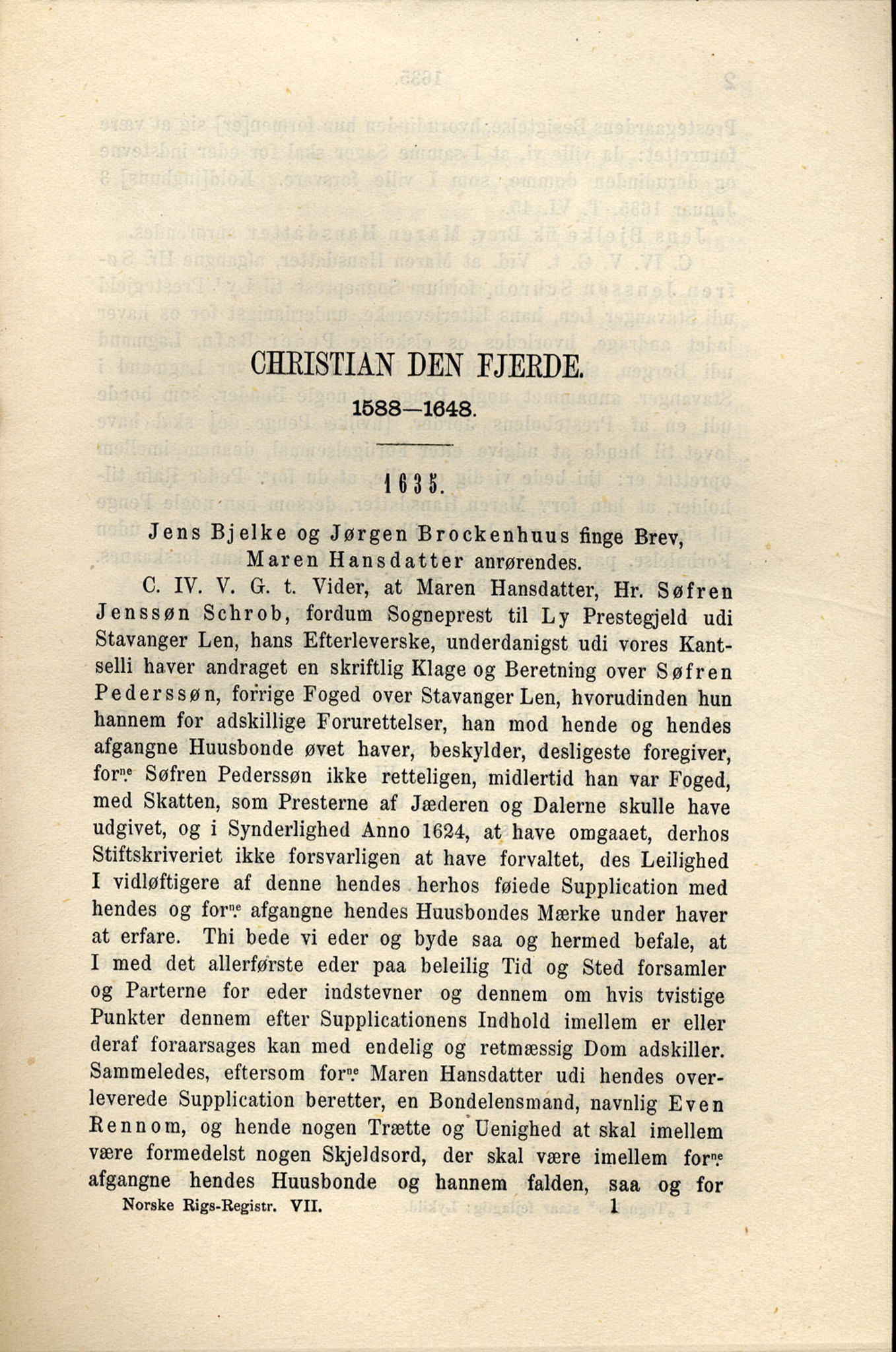 Publikasjoner utgitt av Det Norske Historiske Kildeskriftfond, PUBL/-/-/-: Norske Rigs-Registranter, bind 7, 1635-1640, p. 1