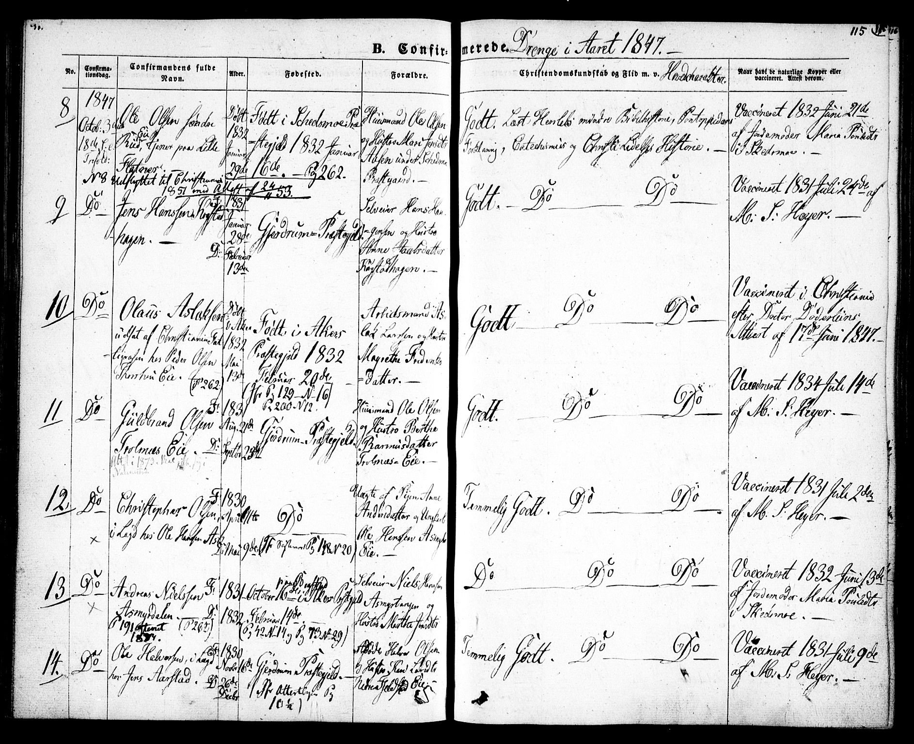 Gjerdrum prestekontor Kirkebøker, SAO/A-10412b/F/Fa/L0006: Parish register (official) no. I 6, 1845-1856, p. 115