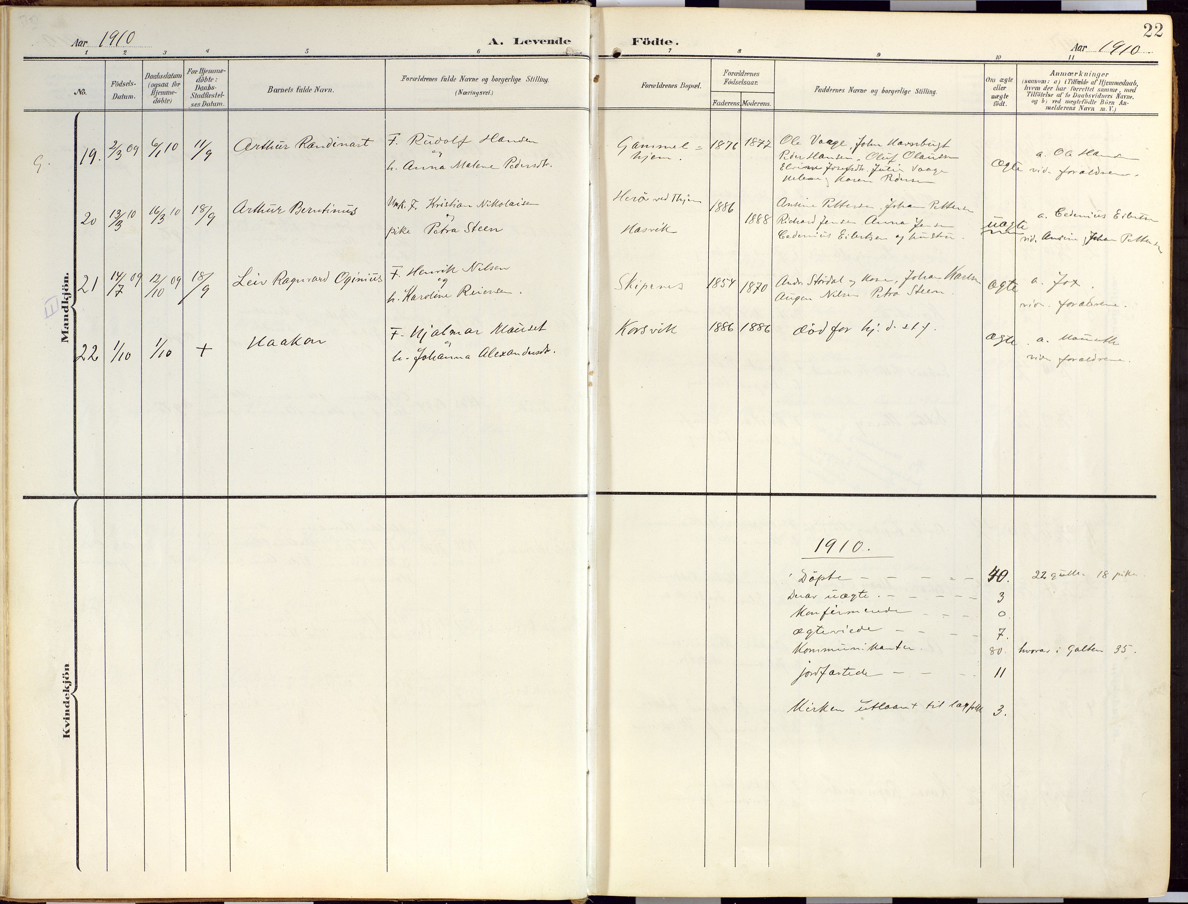 Loppa sokneprestkontor, SATØ/S-1339/H/Ha/L0010kirke: Parish register (official) no. 10, 1907-1922, p. 22