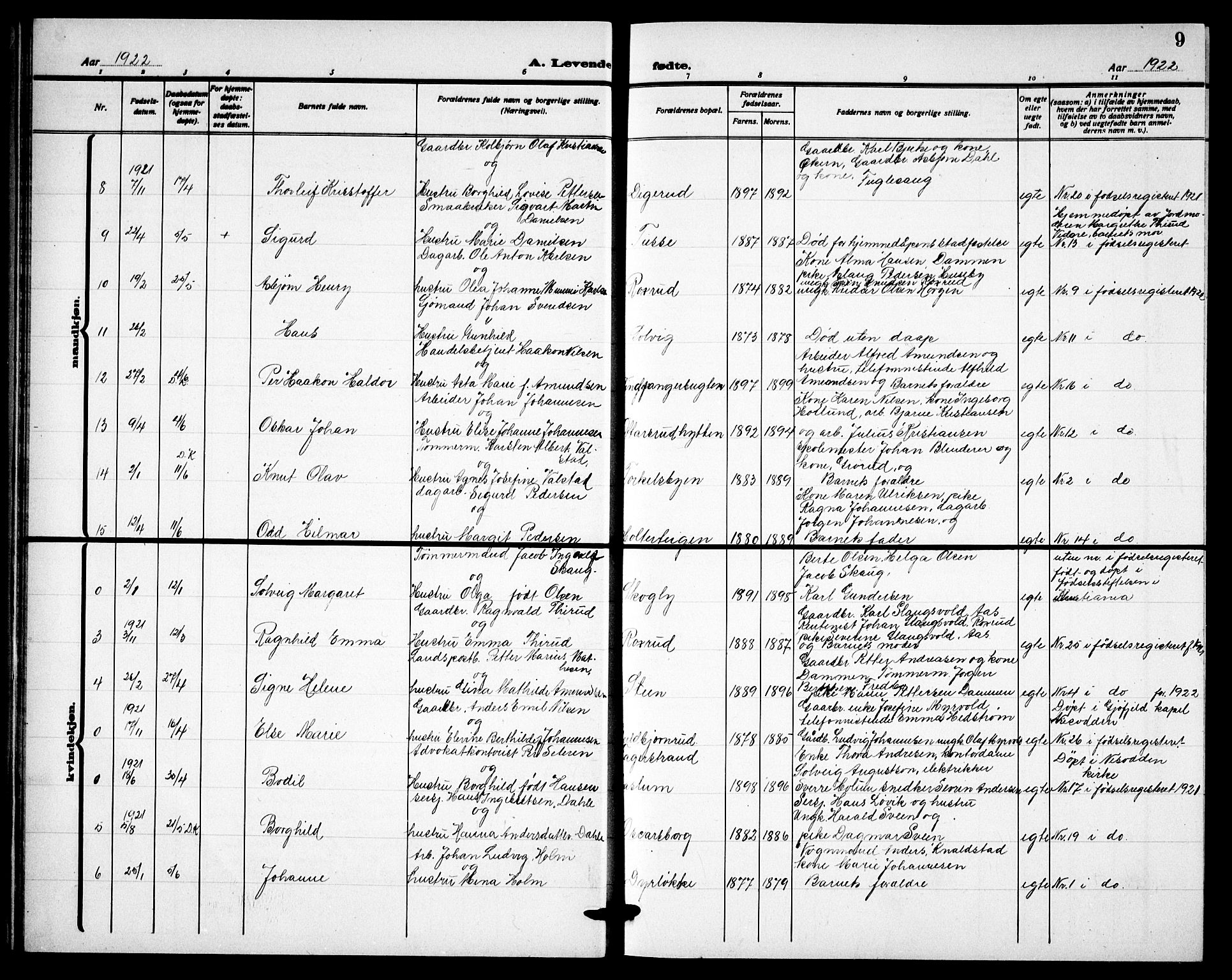 Drøbak prestekontor Kirkebøker, AV/SAO-A-10142a/G/Gb/L0002: Parish register (copy) no. II 2, 1919-1939, p. 9