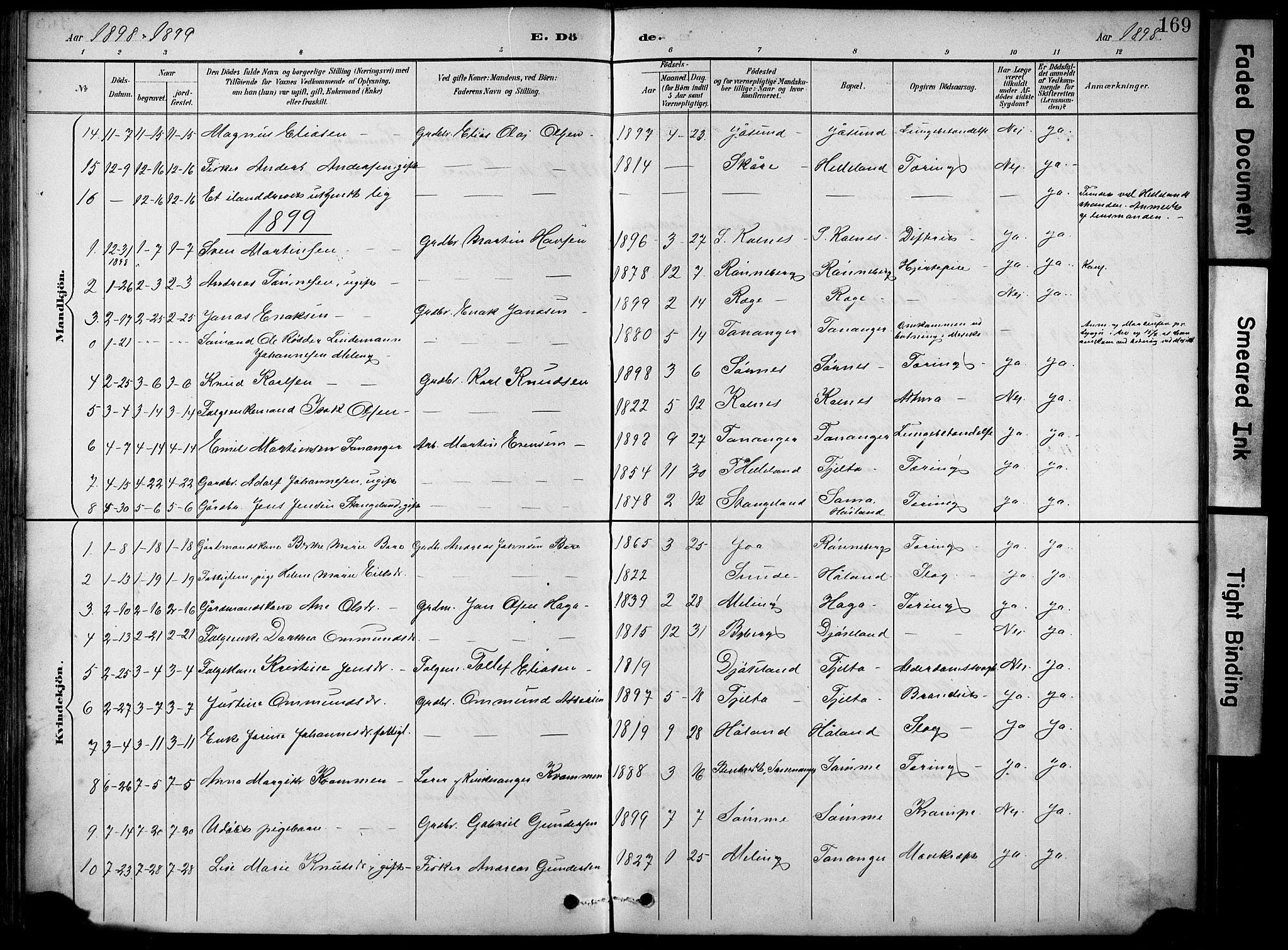 Håland sokneprestkontor, AV/SAST-A-101802/001/30BA/L0012: Parish register (official) no. A 11, 1889-1900, p. 169