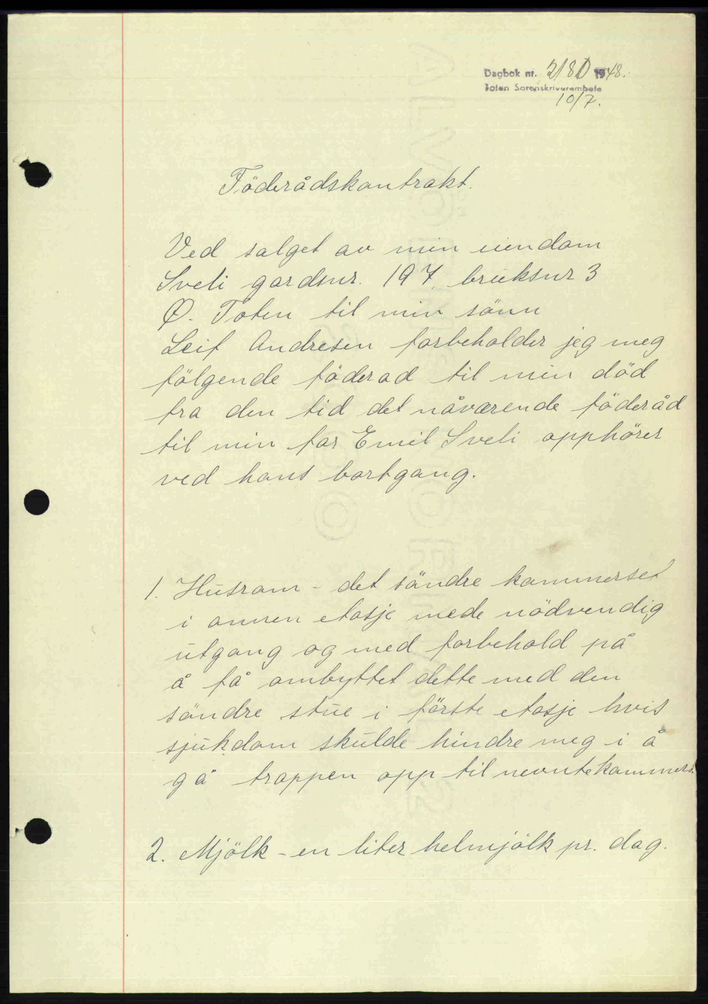 Toten tingrett, SAH/TING-006/H/Hb/Hbc/L0020: Mortgage book no. Hbc-20, 1948-1948, Diary no: : 2180/1948