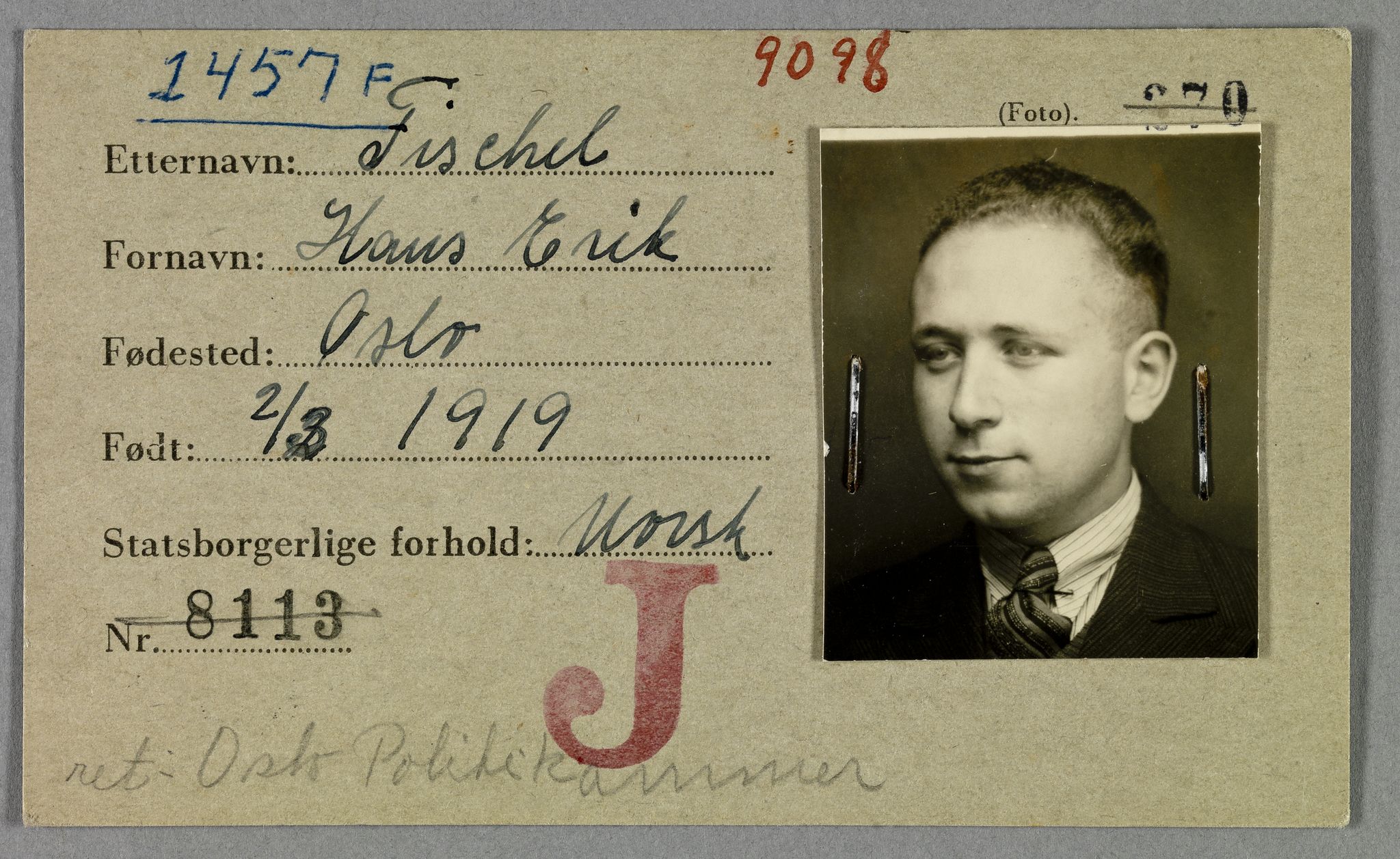 Sosialdepartementet, Våre Falne, AV/RA-S-1708/E/Ee/L0021A: Fotografier av jøder på legitimasjonskort (1941-42), 1941-1942, p. 119