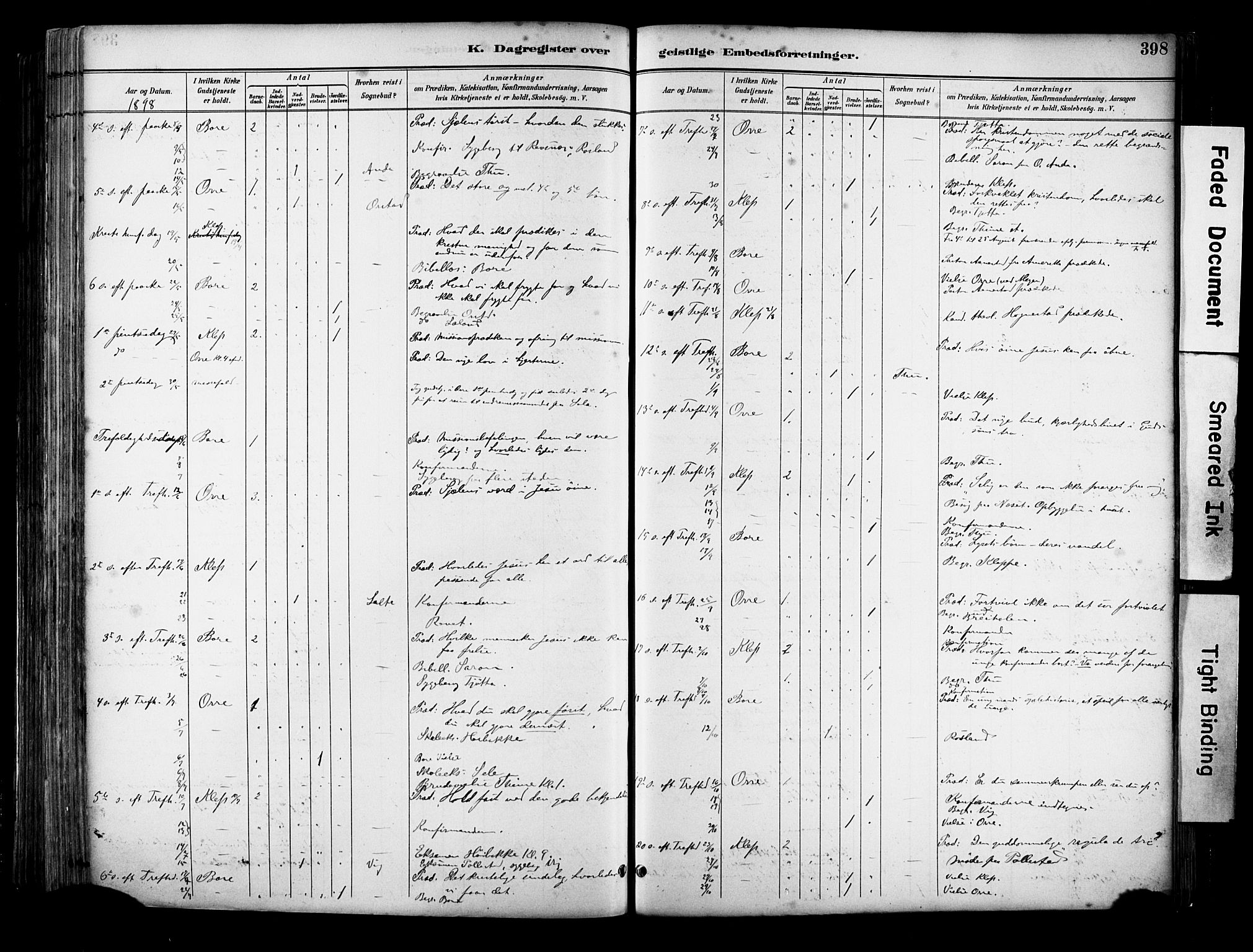 Klepp sokneprestkontor, SAST/A-101803/001/3/30BA/L0009: Parish register (official) no. A 7, 1886-1915, p. 398