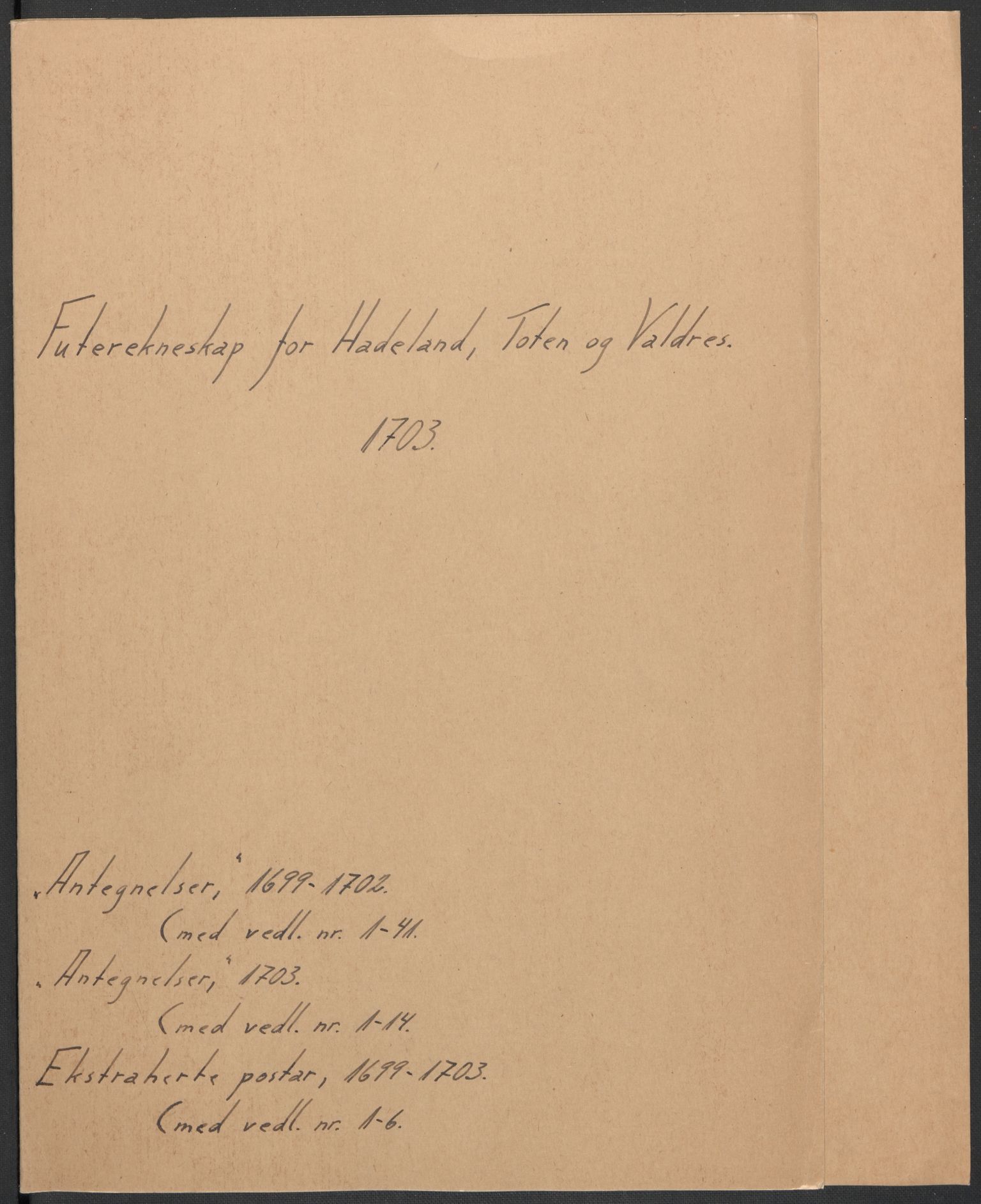 Rentekammeret inntil 1814, Reviderte regnskaper, Fogderegnskap, RA/EA-4092/R18/L1301: Fogderegnskap Hadeland, Toten og Valdres, 1703, p. 235