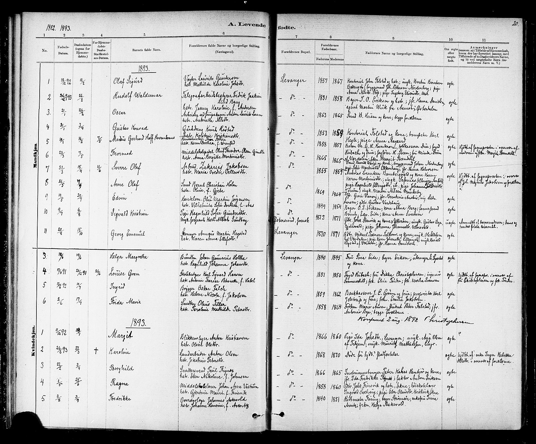Ministerialprotokoller, klokkerbøker og fødselsregistre - Nord-Trøndelag, SAT/A-1458/720/L0192: Parish register (copy) no. 720C01, 1880-1917, p. 20