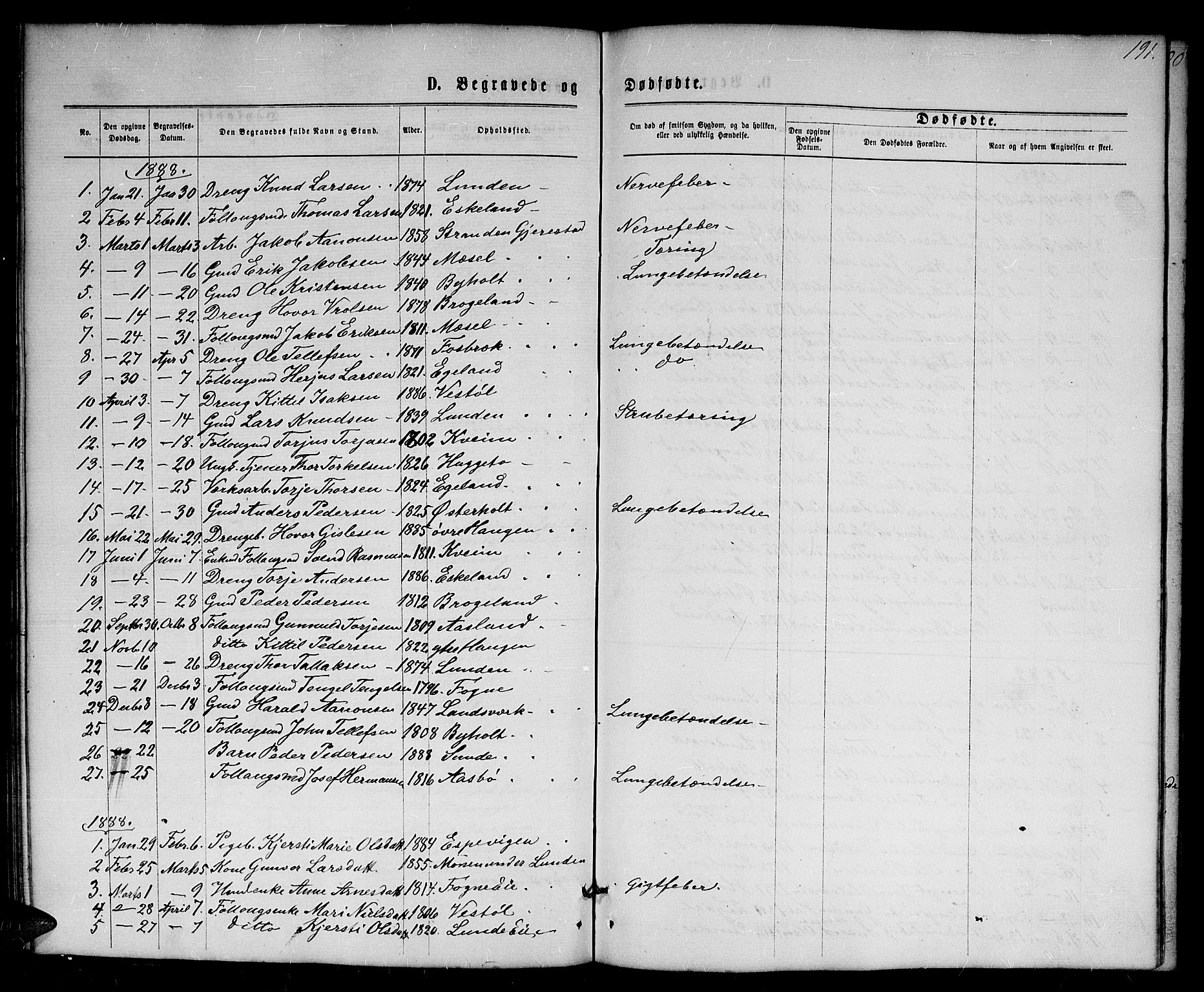 Gjerstad sokneprestkontor, SAK/1111-0014/F/Fb/Fba/L0006: Parish register (copy) no. B 6, 1868-1890, p. 191