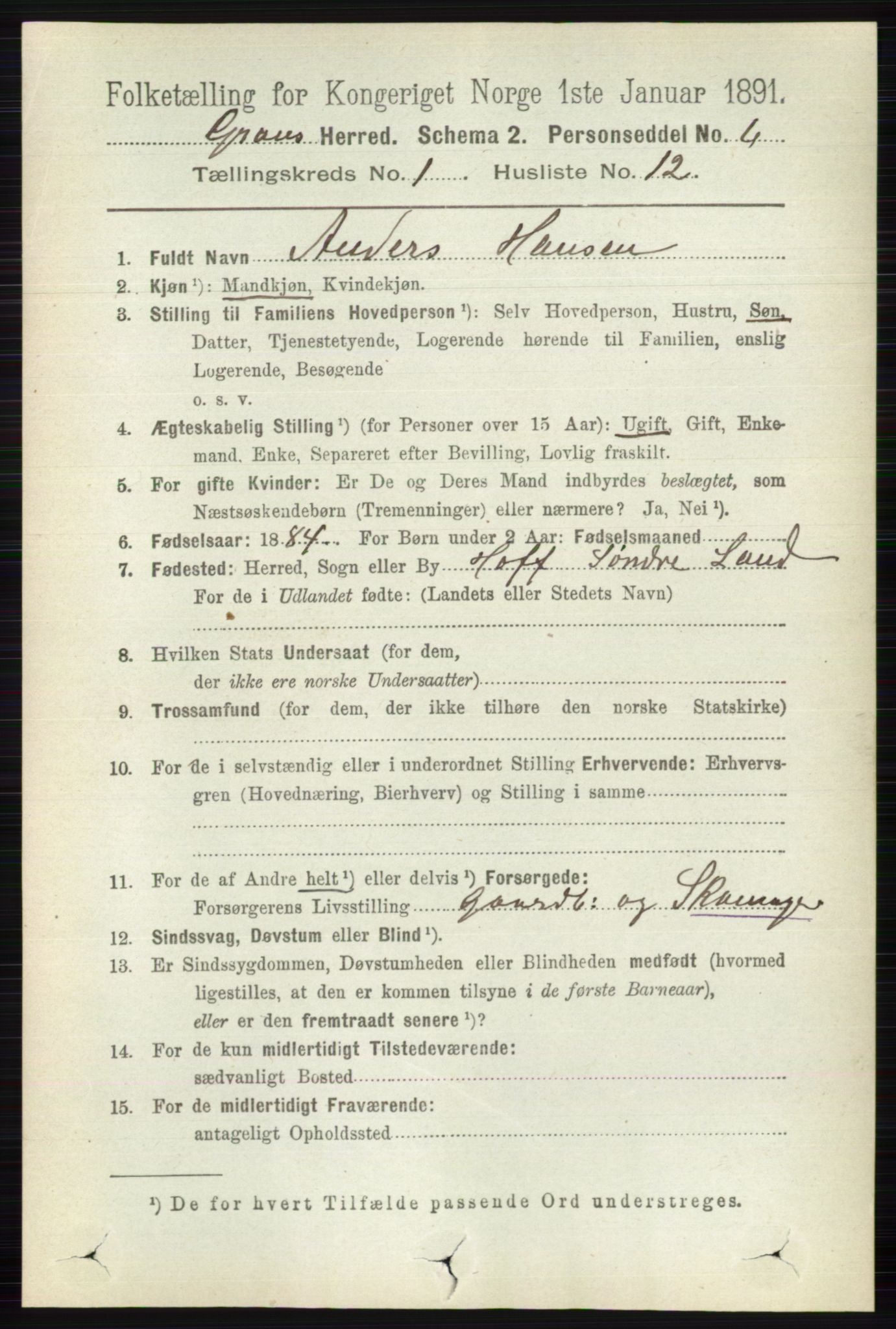 RA, 1891 census for 0534 Gran, 1891, p. 139