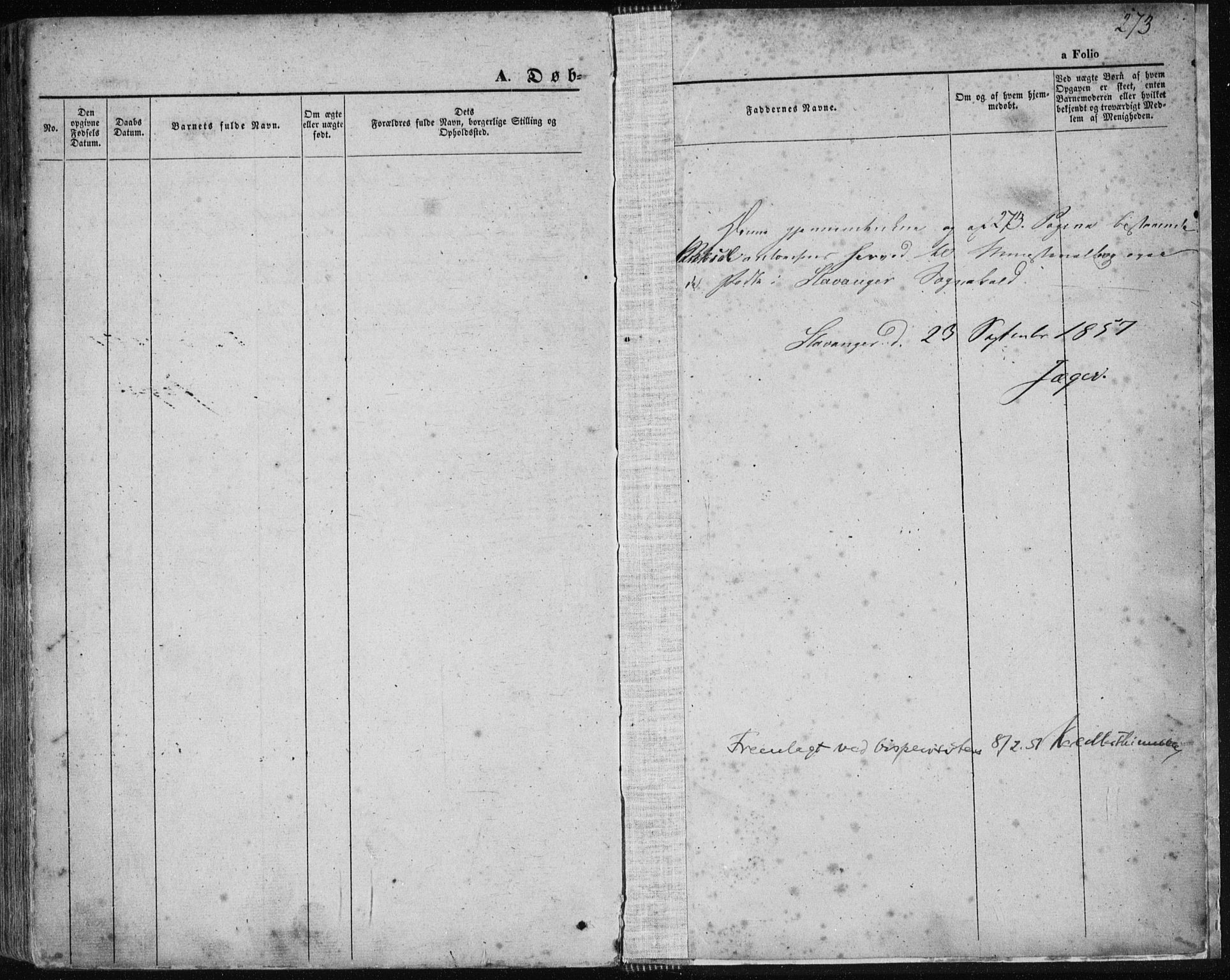 Domkirken sokneprestkontor, SAST/A-101812/001/30/30BA/L0017: Parish register (official) no. A 16, 1855-1867, p. 273