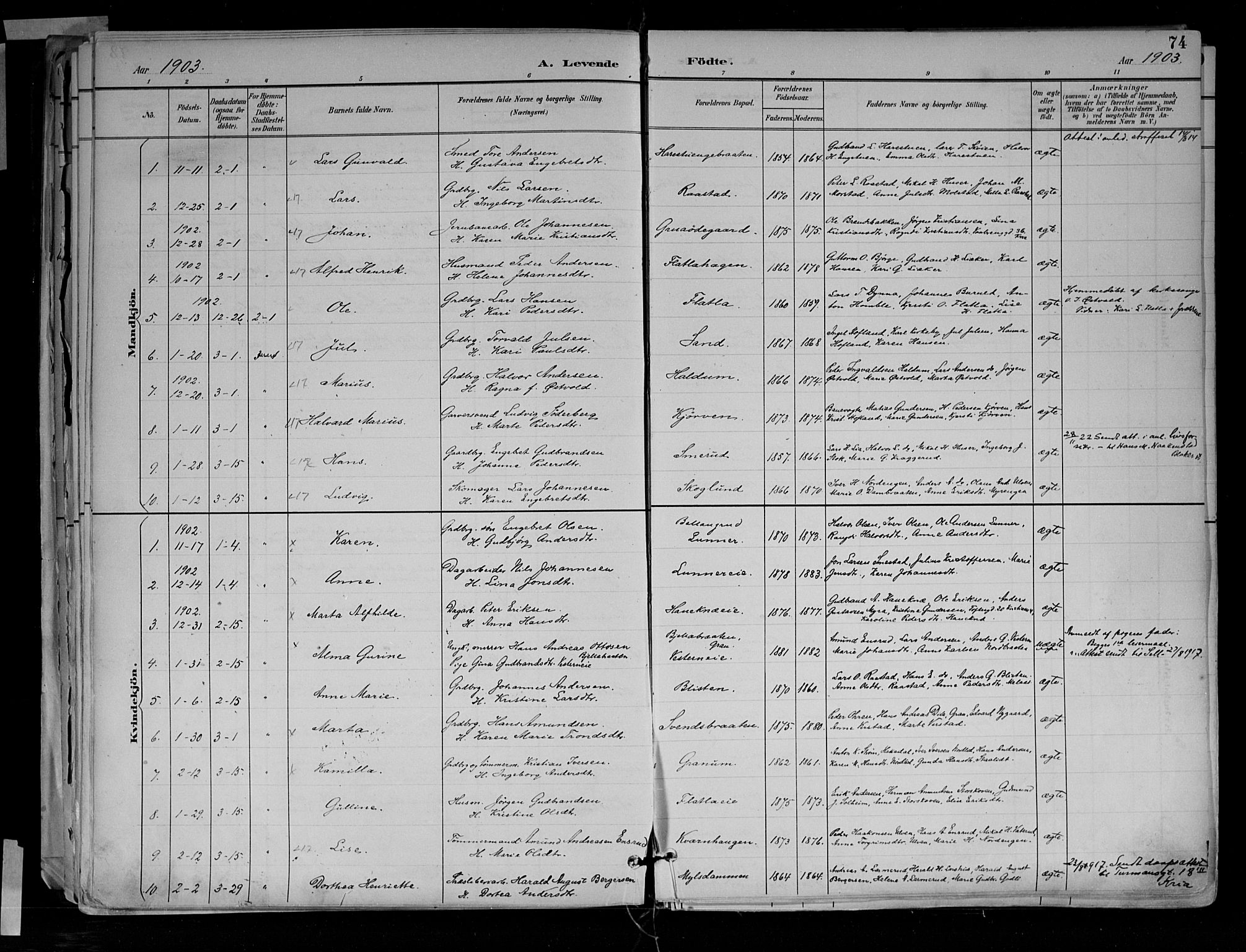 Jevnaker prestekontor, SAH/PREST-116/H/Ha/Haa/L0010: Parish register (official) no. 10, 1891-1906, p. 74