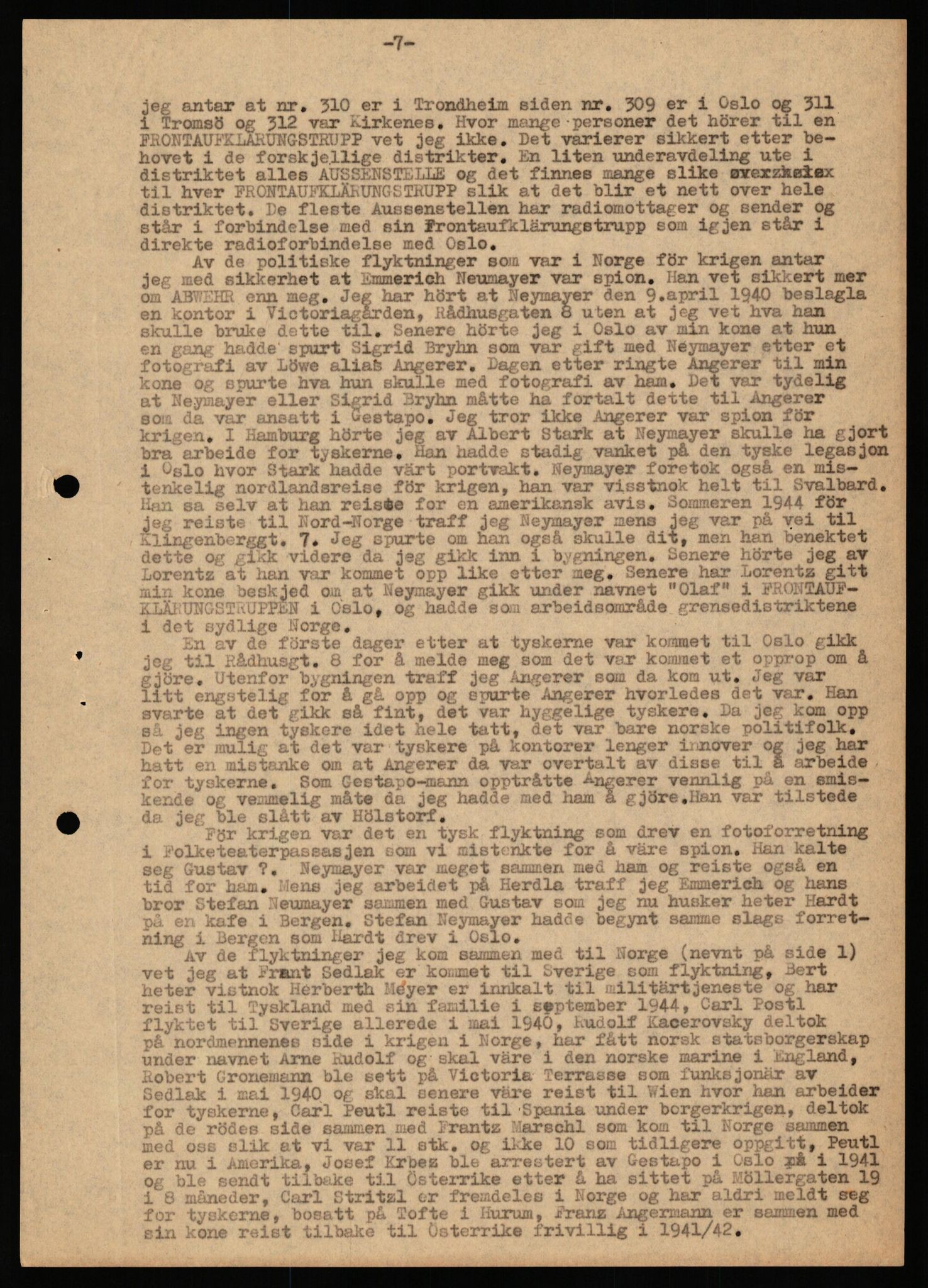 Forsvaret, Forsvarets overkommando II, AV/RA-RAFA-3915/D/Db/L0038: CI Questionaires. Tyske okkupasjonsstyrker i Norge. Østerrikere., 1945-1946, p. 148