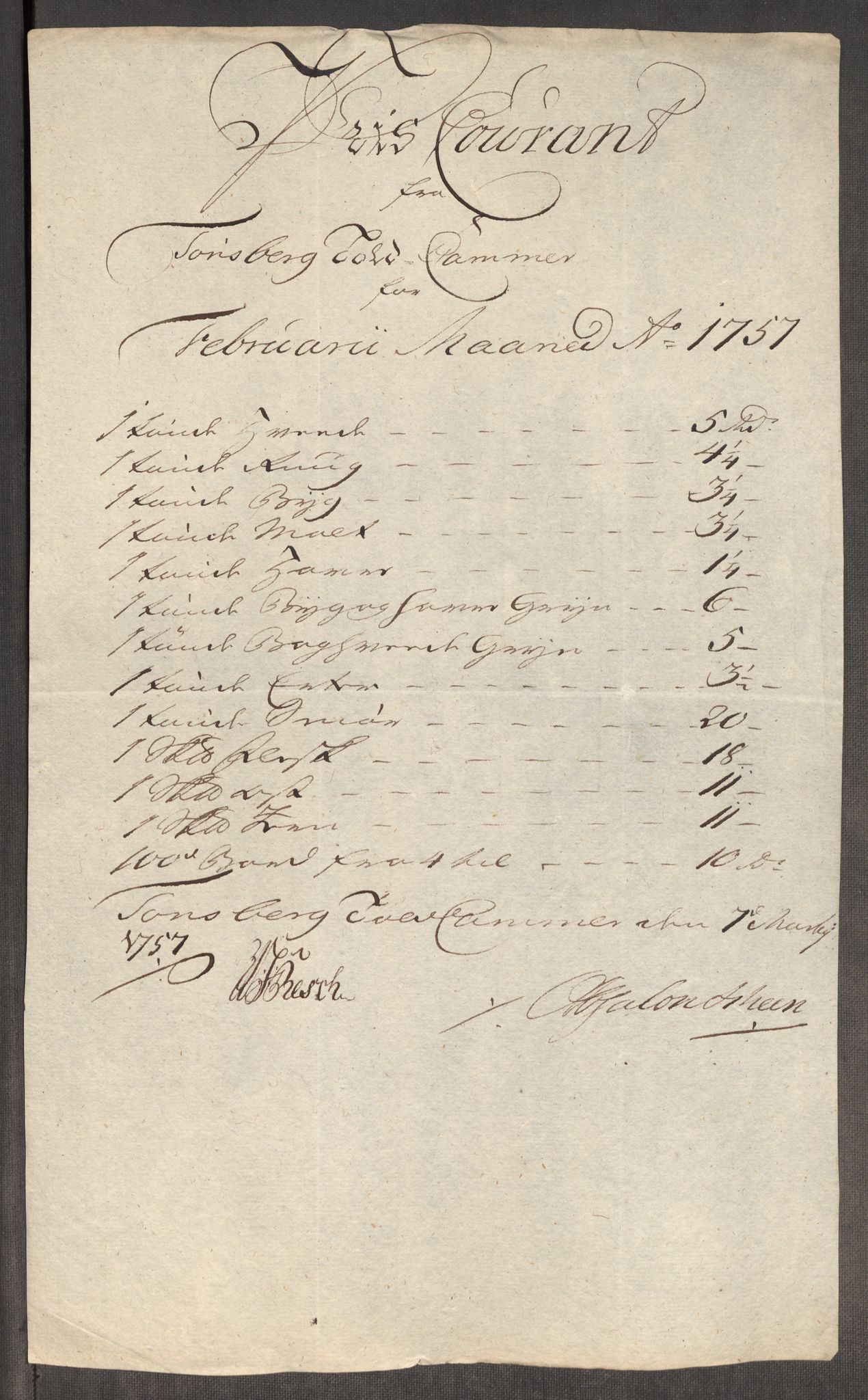 Rentekammeret inntil 1814, Realistisk ordnet avdeling, AV/RA-EA-4070/Oe/L0005: [Ø1]: Priskuranter, 1753-1757, p. 784