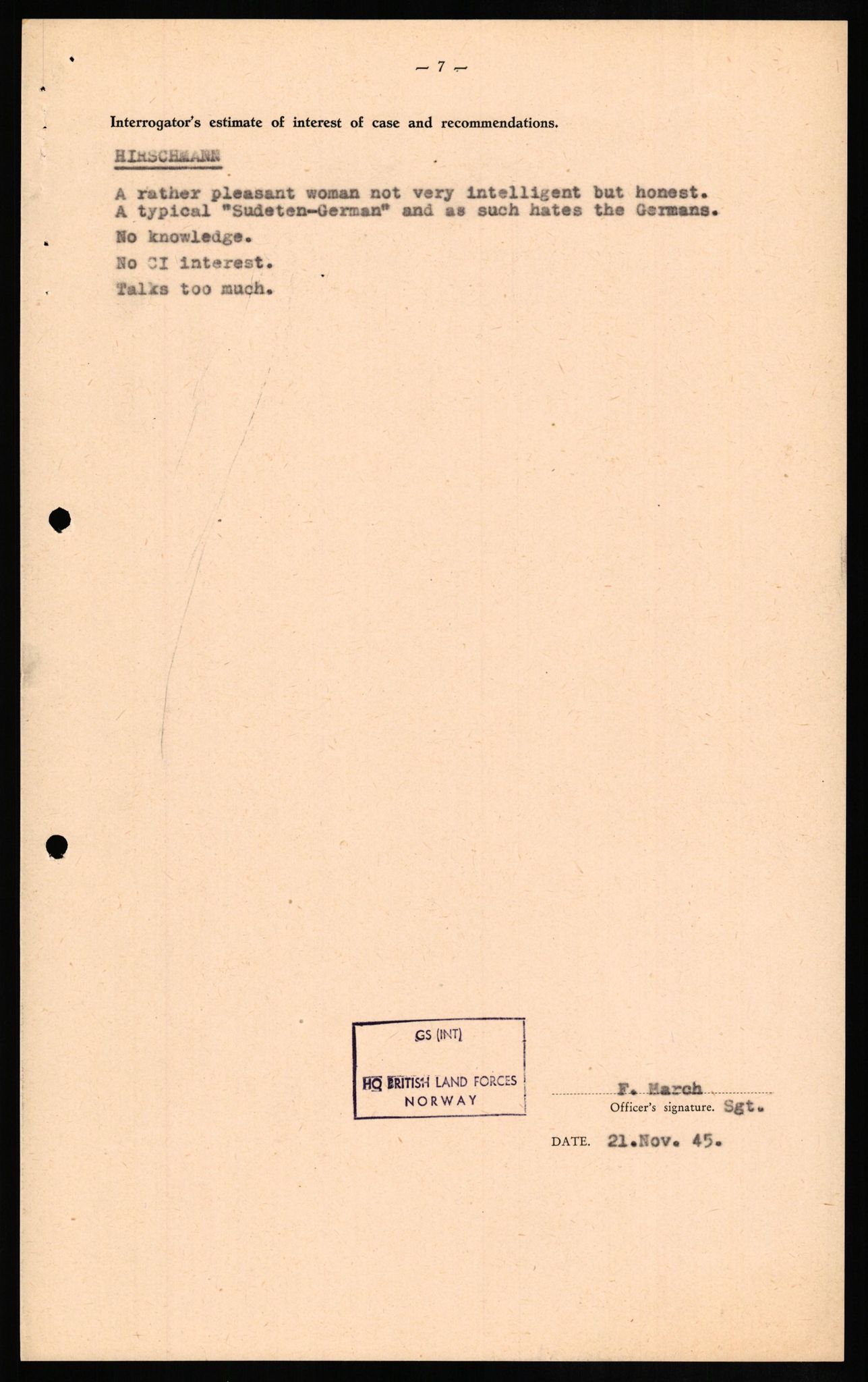 Forsvaret, Forsvarets overkommando II, AV/RA-RAFA-3915/D/Db/L0013: CI Questionaires. Tyske okkupasjonsstyrker i Norge. Tyskere., 1945-1946, p. 318