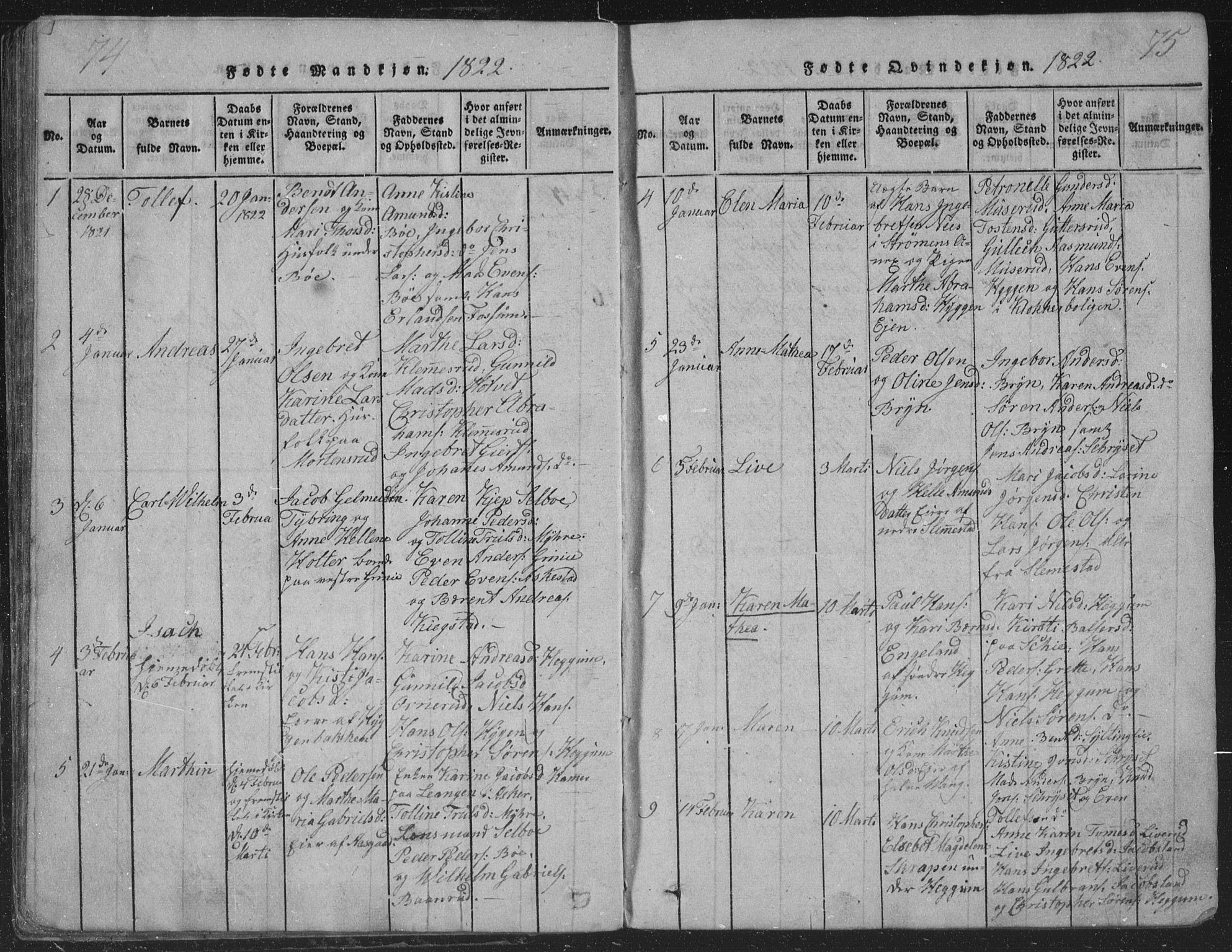 Røyken kirkebøker, AV/SAKO-A-241/G/Ga/L0003: Parish register (copy) no. 3, 1814-1856, p. 74-75