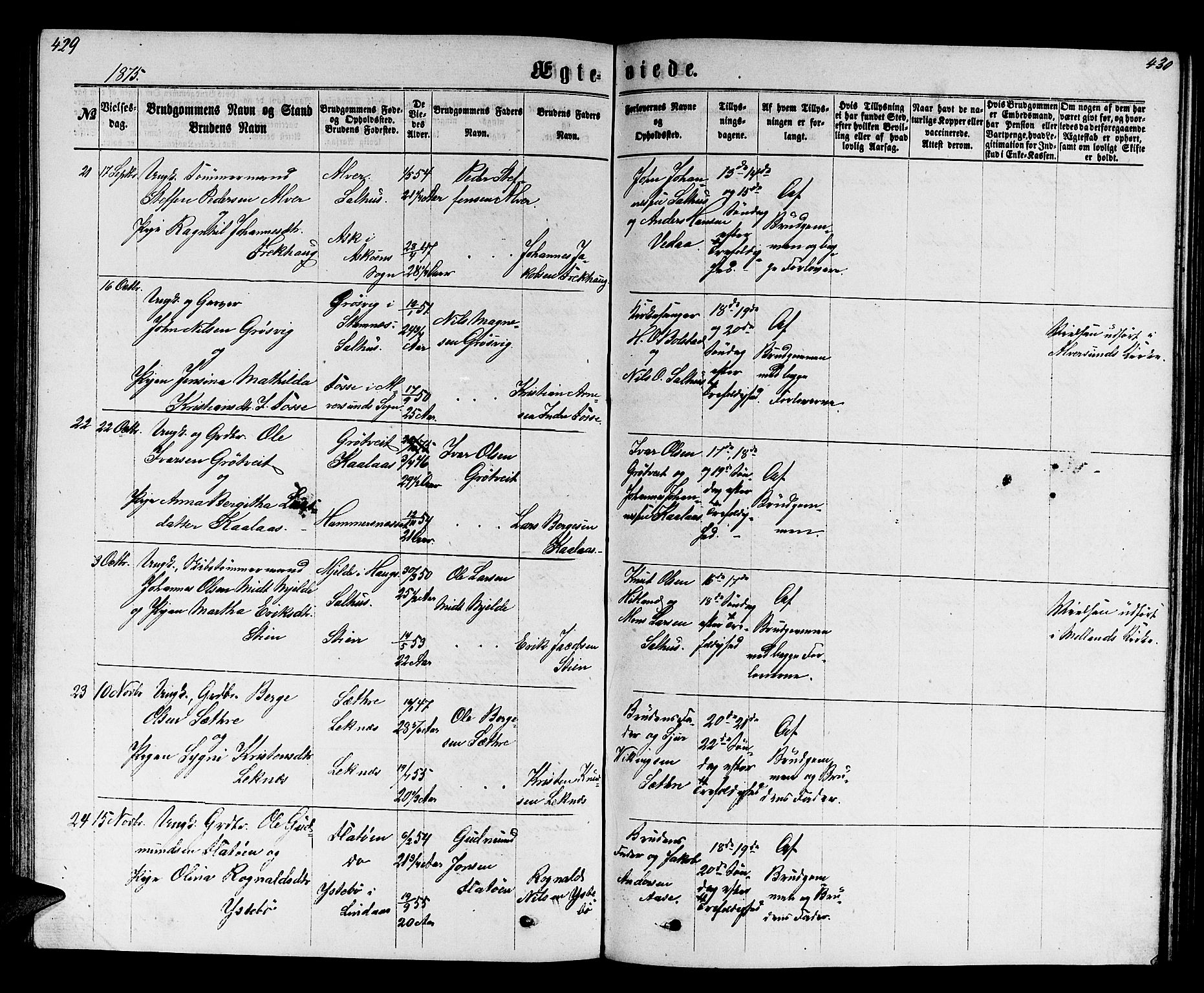 Hamre sokneprestembete, SAB/A-75501/H/Ha/Hab: Parish register (copy) no. B 2, 1863-1880, p. 429-430