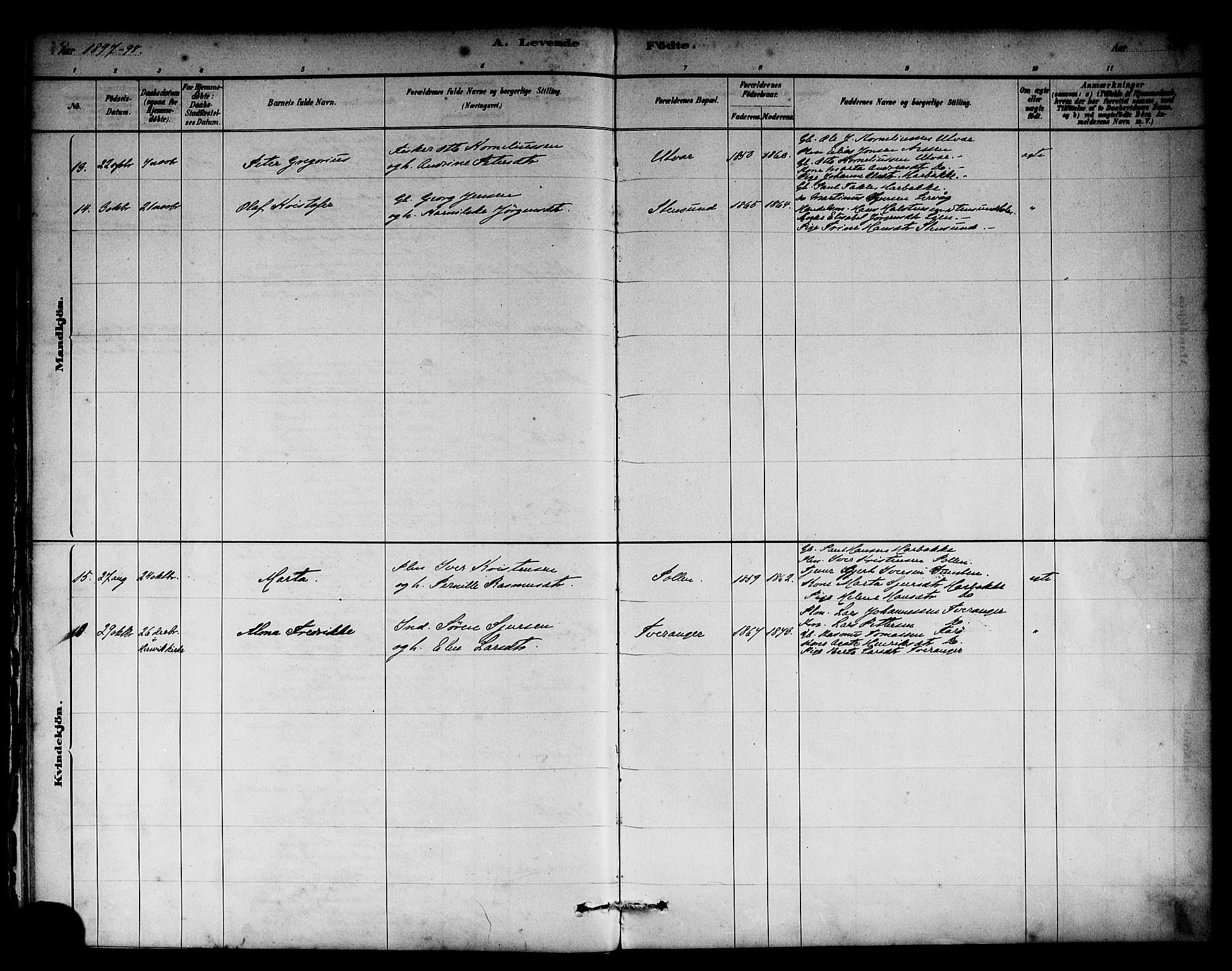 Solund sokneprestembete, AV/SAB-A-81401: Parish register (official) no. A 1, 1881-1902, p. 35