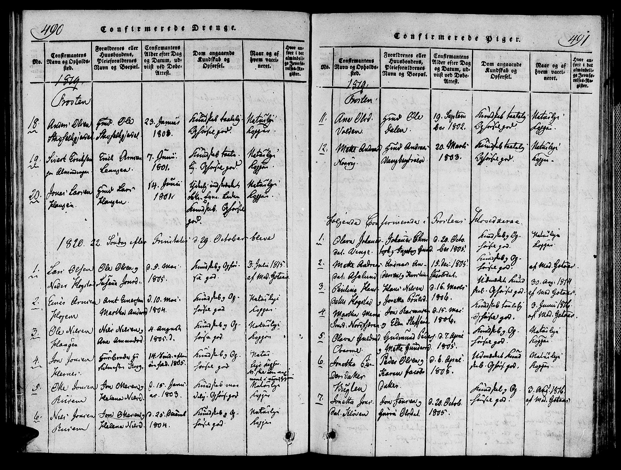 Ministerialprotokoller, klokkerbøker og fødselsregistre - Nord-Trøndelag, AV/SAT-A-1458/713/L0112: Parish register (official) no. 713A04 /1, 1817-1827, p. 490-491