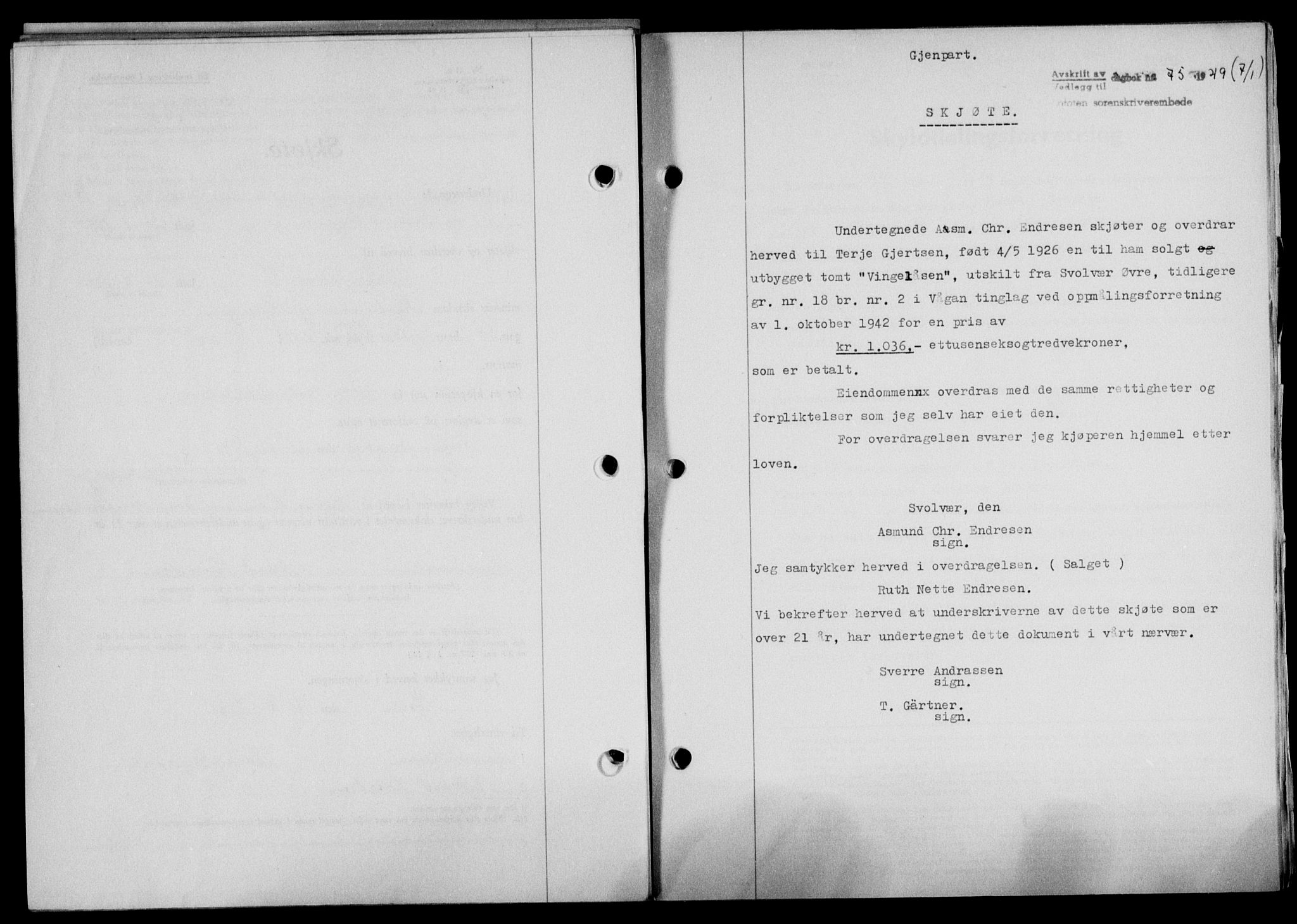 Lofoten sorenskriveri, SAT/A-0017/1/2/2C/L0020a: Mortgage book no. 20a, 1948-1949, Diary no: : 75/1949