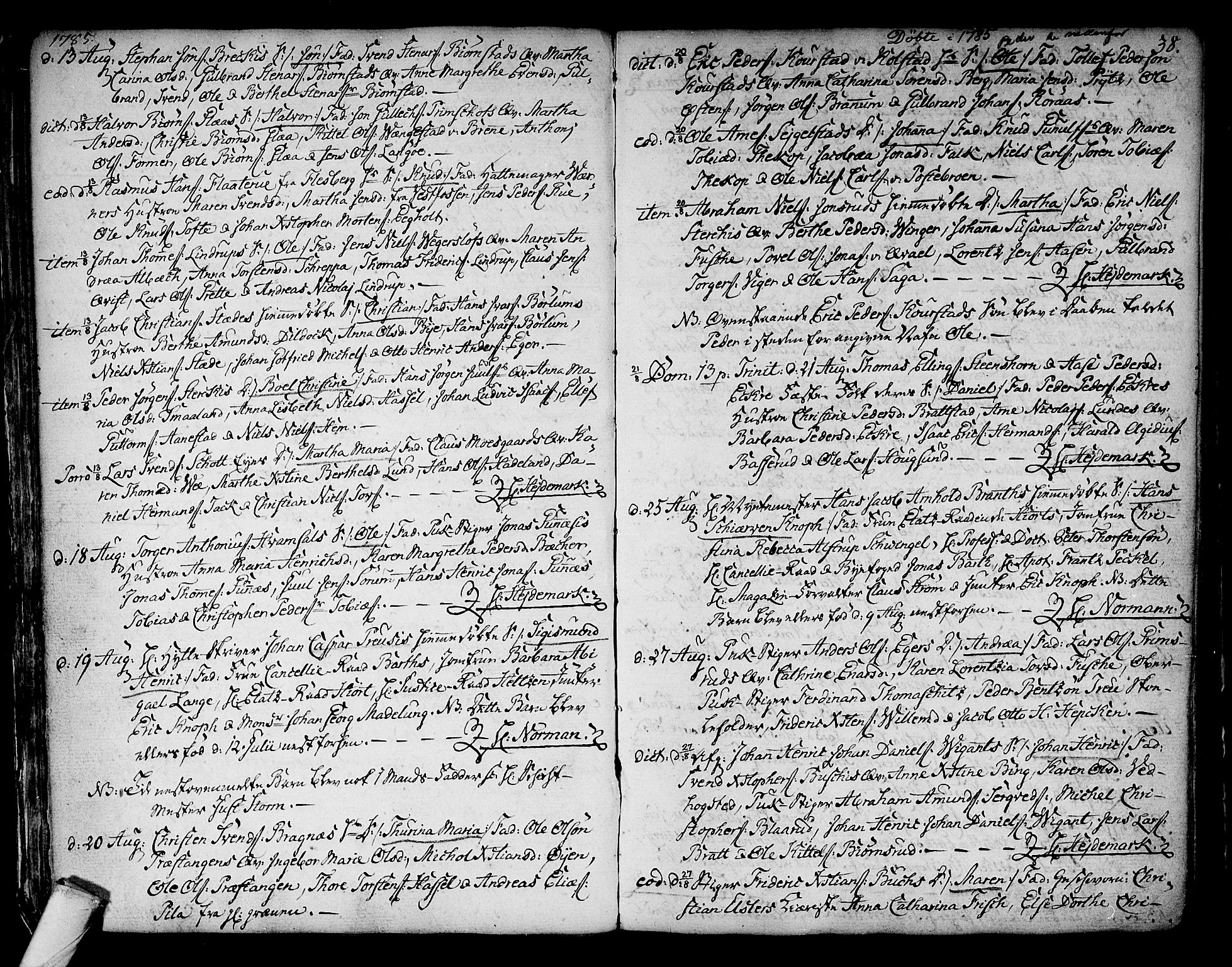 Kongsberg kirkebøker, SAKO/A-22/F/Fa/L0006: Parish register (official) no. I 6, 1783-1797, p. 38