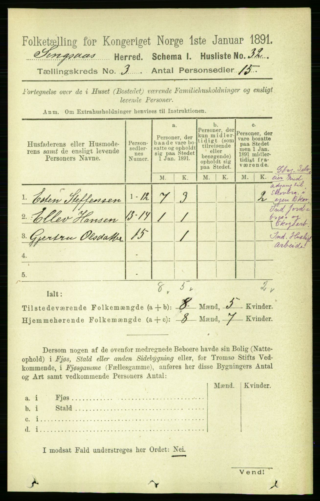 RA, 1891 census for 1646 Singsås, 1891, p. 533