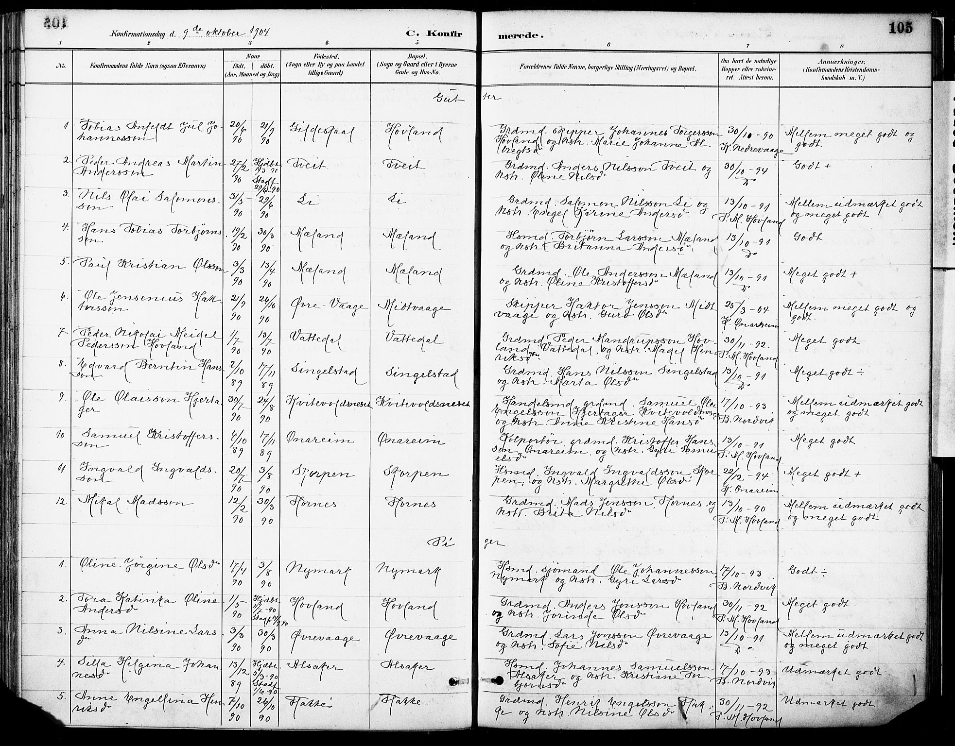 Tysnes sokneprestembete, AV/SAB-A-78601/H/Haa: Parish register (official) no. C 1, 1887-1912, p. 105