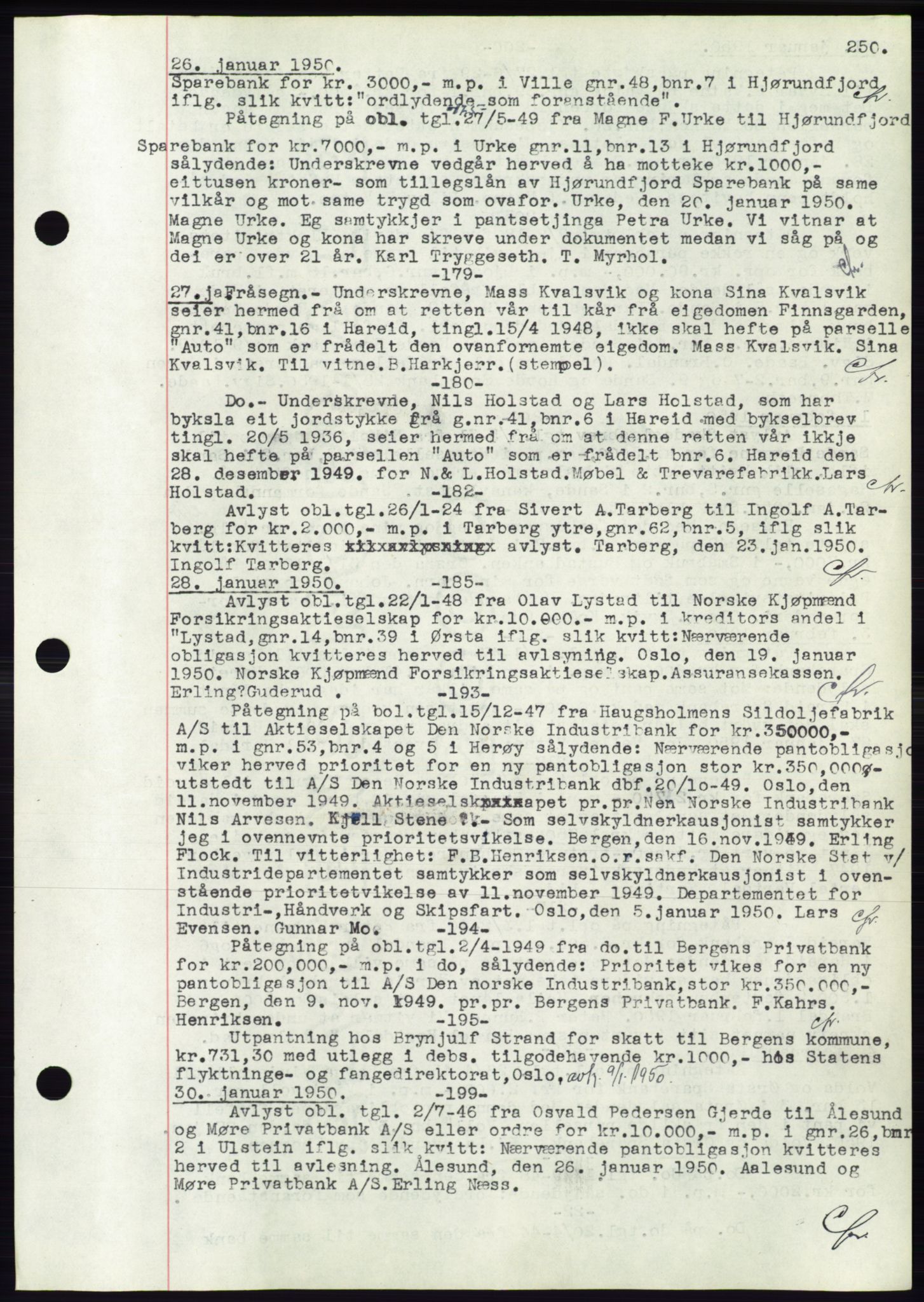 Søre Sunnmøre sorenskriveri, AV/SAT-A-4122/1/2/2C/L0072: Mortgage book no. 66, 1941-1955, Diary no: : 179/1950