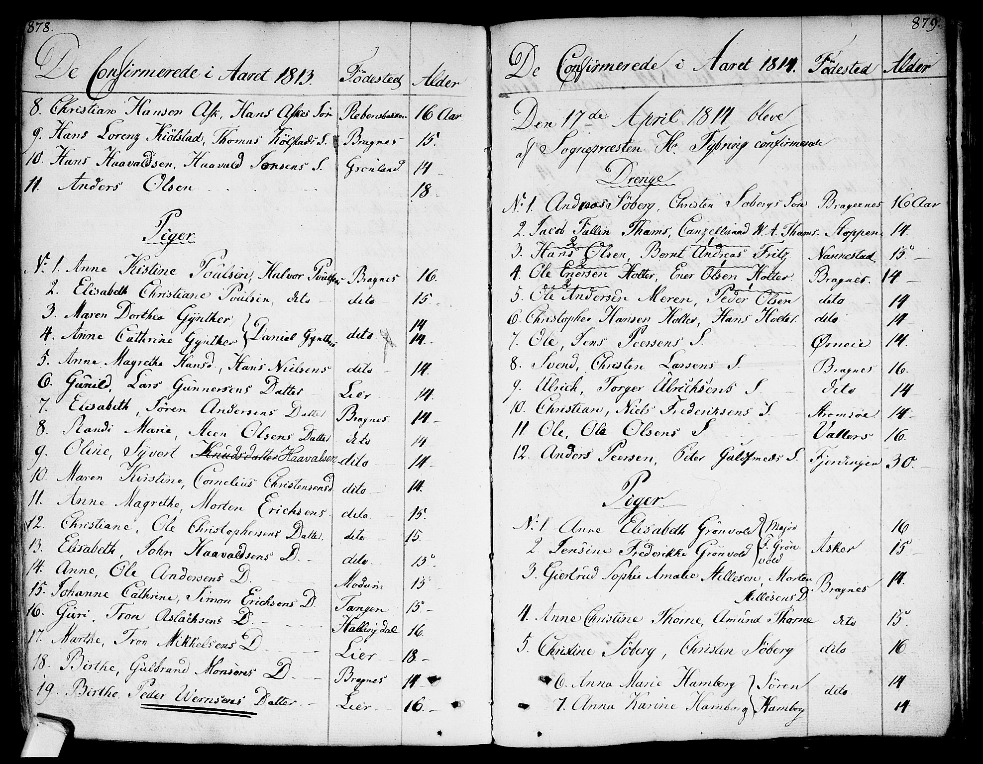 Bragernes kirkebøker, SAKO/A-6/F/Fa/L0006a: Parish register (official) no. I 6, 1782-1814, p. 878-879