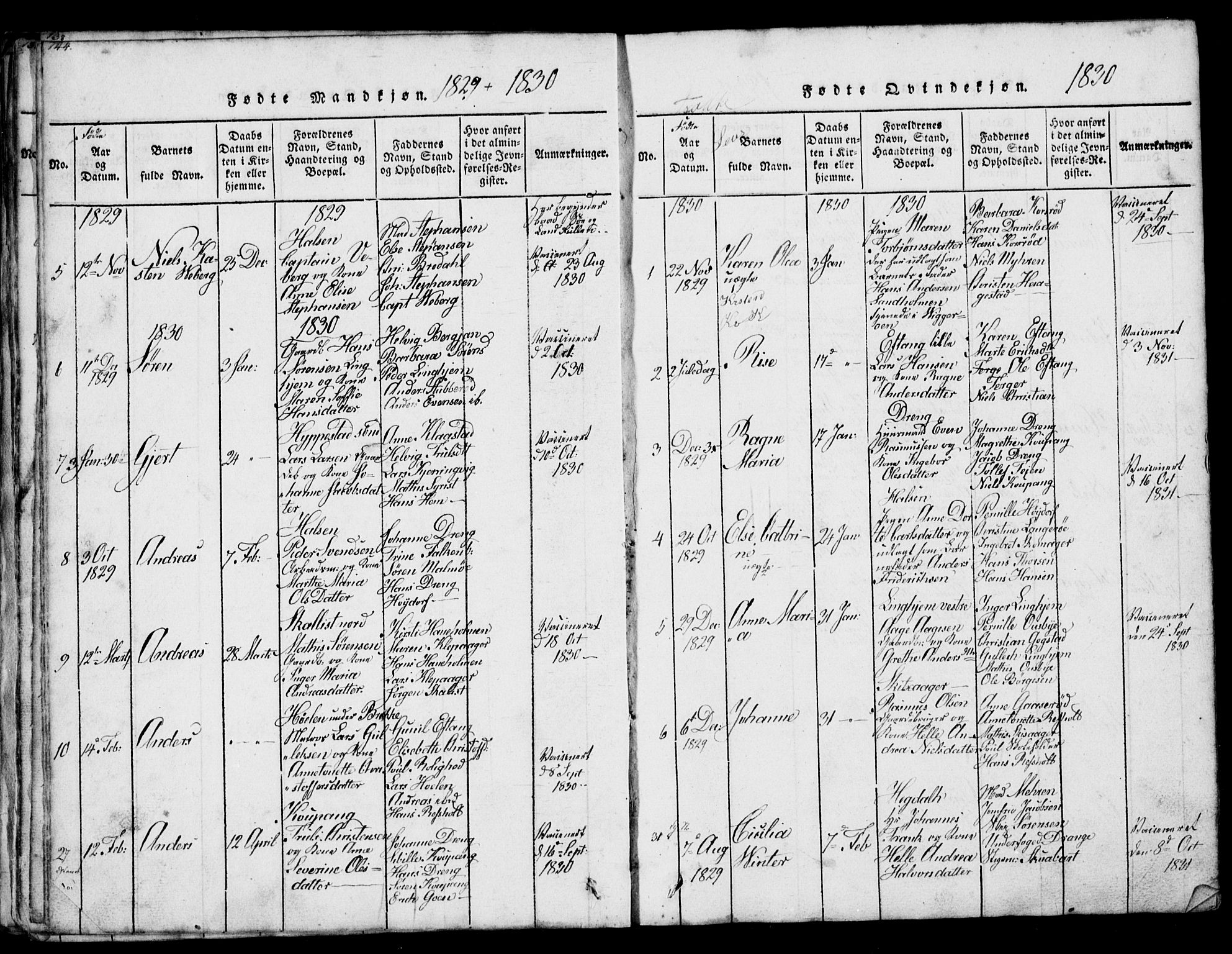 Tjølling kirkebøker, SAKO/A-60/G/Ga/L0001: Parish register (copy) no. 1, 1814-1835, p. 144