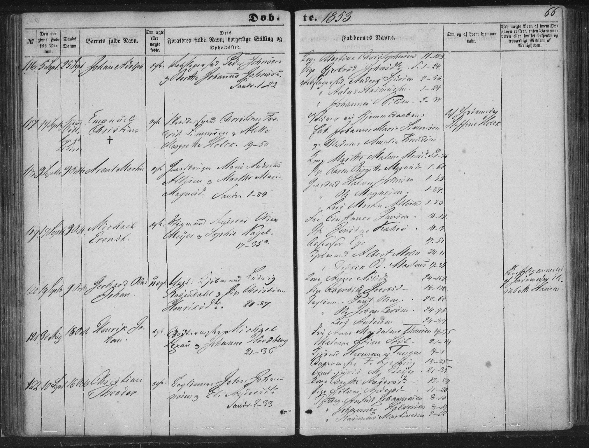 Korskirken sokneprestembete, AV/SAB-A-76101/H/Haa/L0017: Parish register (official) no. B 3, 1851-1857, p. 66