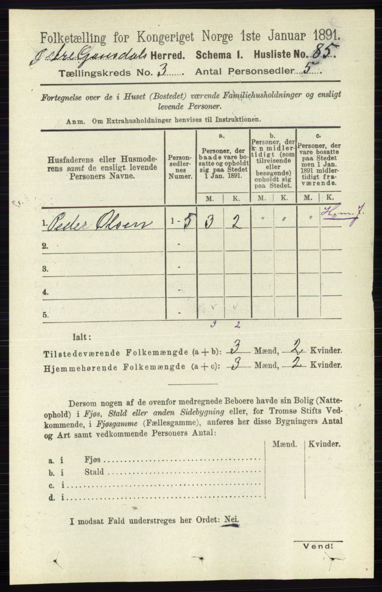 RA, 1891 census for 0522 Østre Gausdal, 1891, p. 1694