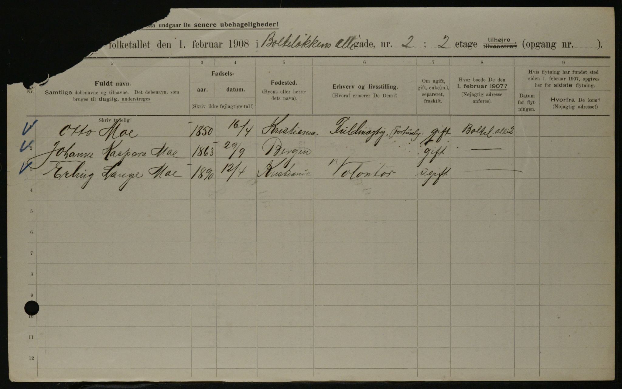 OBA, Municipal Census 1908 for Kristiania, 1908, p. 7406