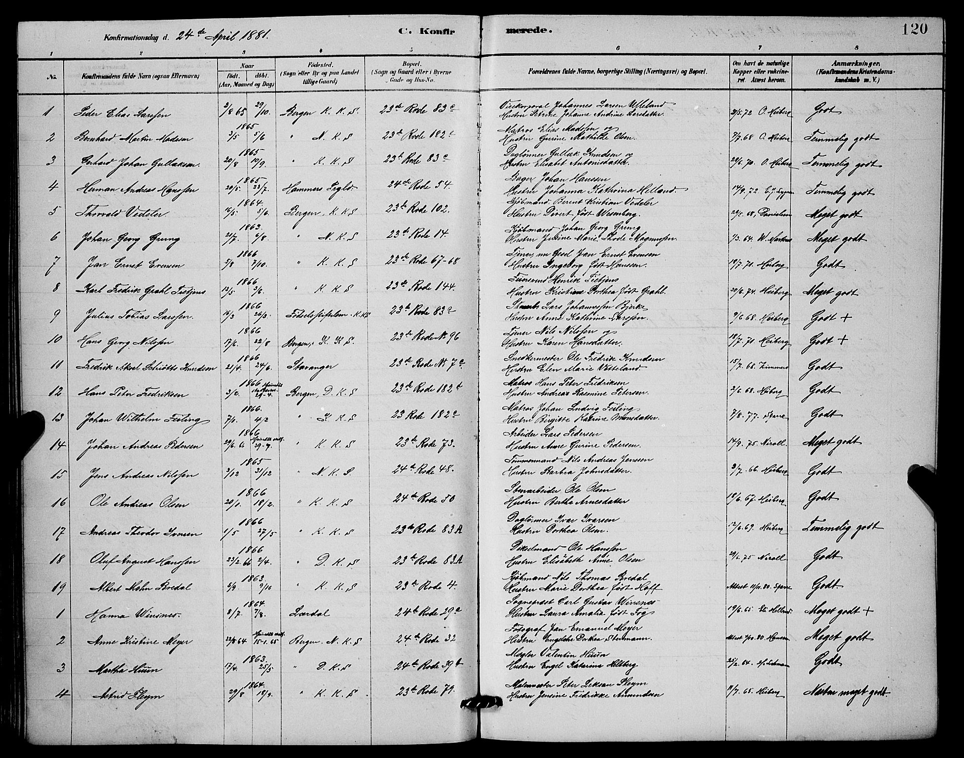 Mariakirken Sokneprestembete, SAB/A-76901/H/Hab/L0004: Parish register (copy) no. A 4, 1878-1892, p. 120