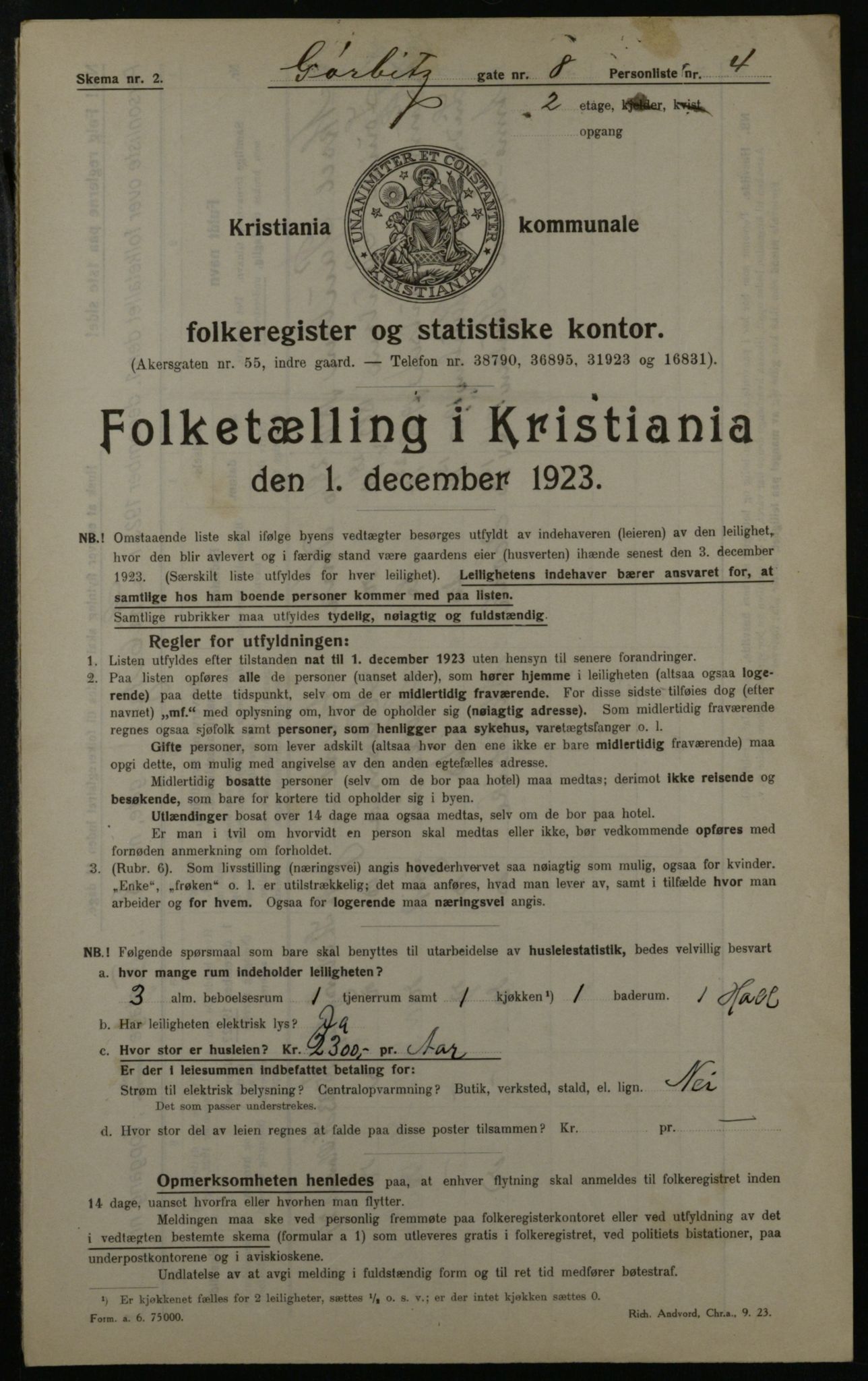 OBA, Municipal Census 1923 for Kristiania, 1923, p. 36665