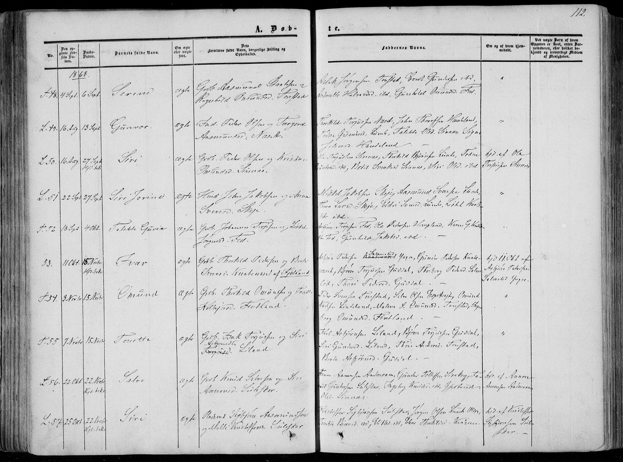 Sirdal sokneprestkontor, AV/SAK-1111-0036/F/Fa/Fab/L0002: Parish register (official) no. A 2, 1855-1874, p. 112