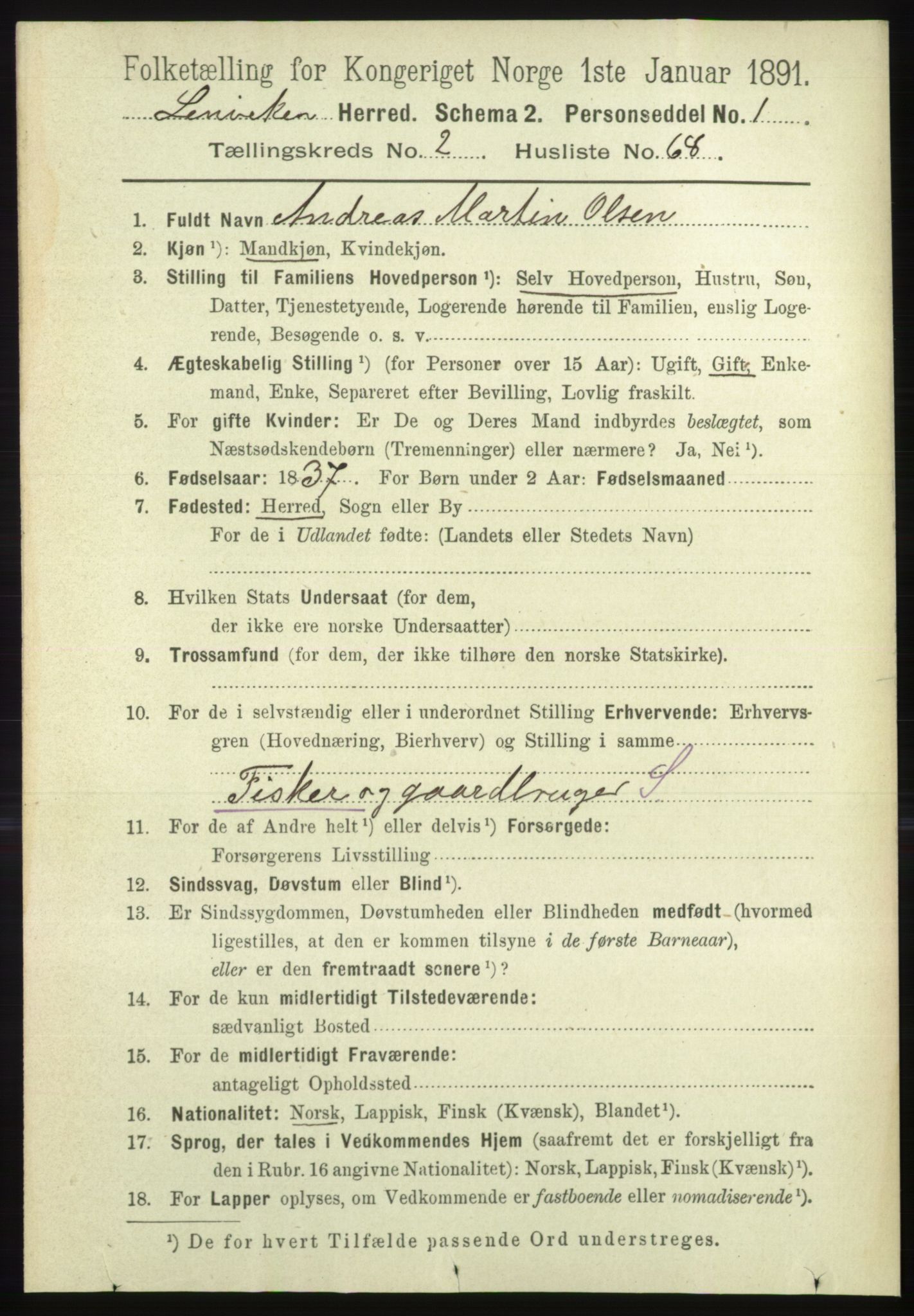 RA, 1891 census for 1931 Lenvik, 1891, p. 1235