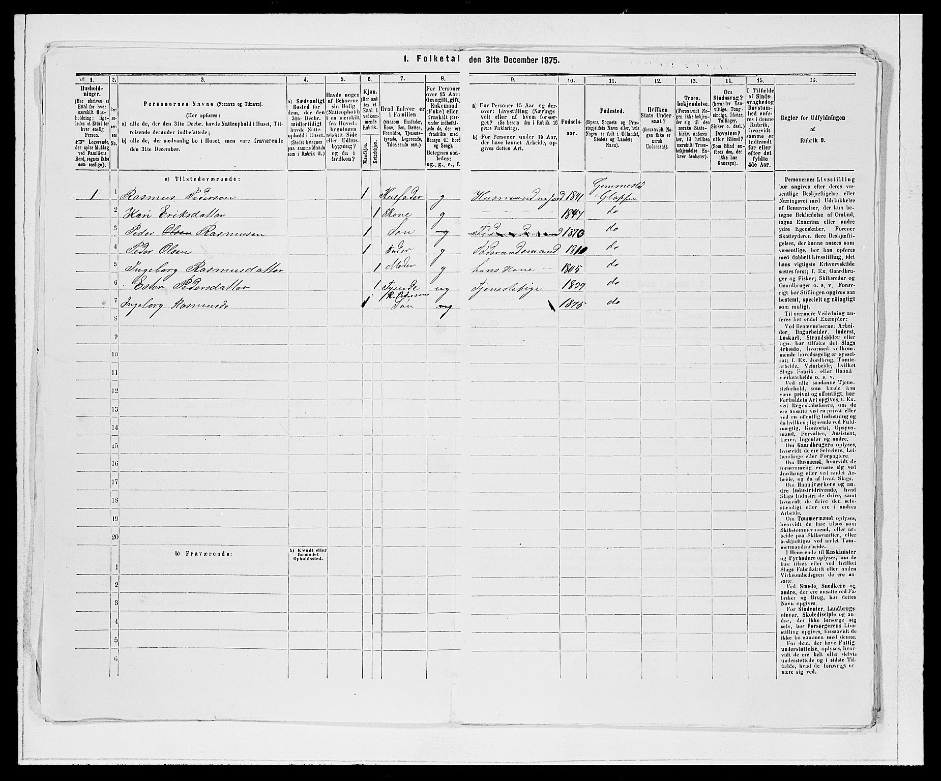 SAB, 1875 Census for 1445P Gloppen, 1875, p. 288