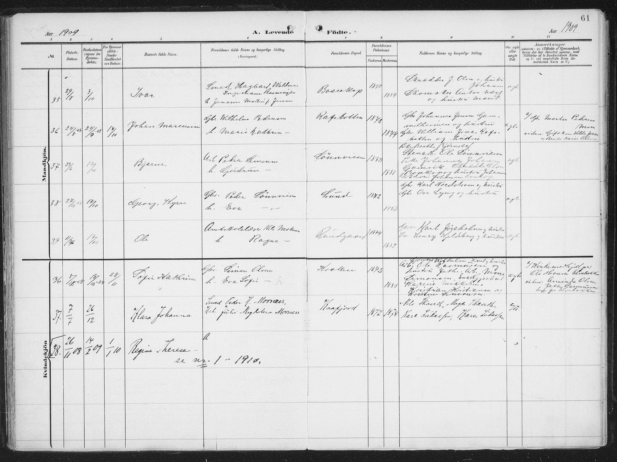 Alta sokneprestkontor, SATØ/S-1338/H/Ha/L0005.kirke: Parish register (official) no. 5, 1904-1918, p. 61