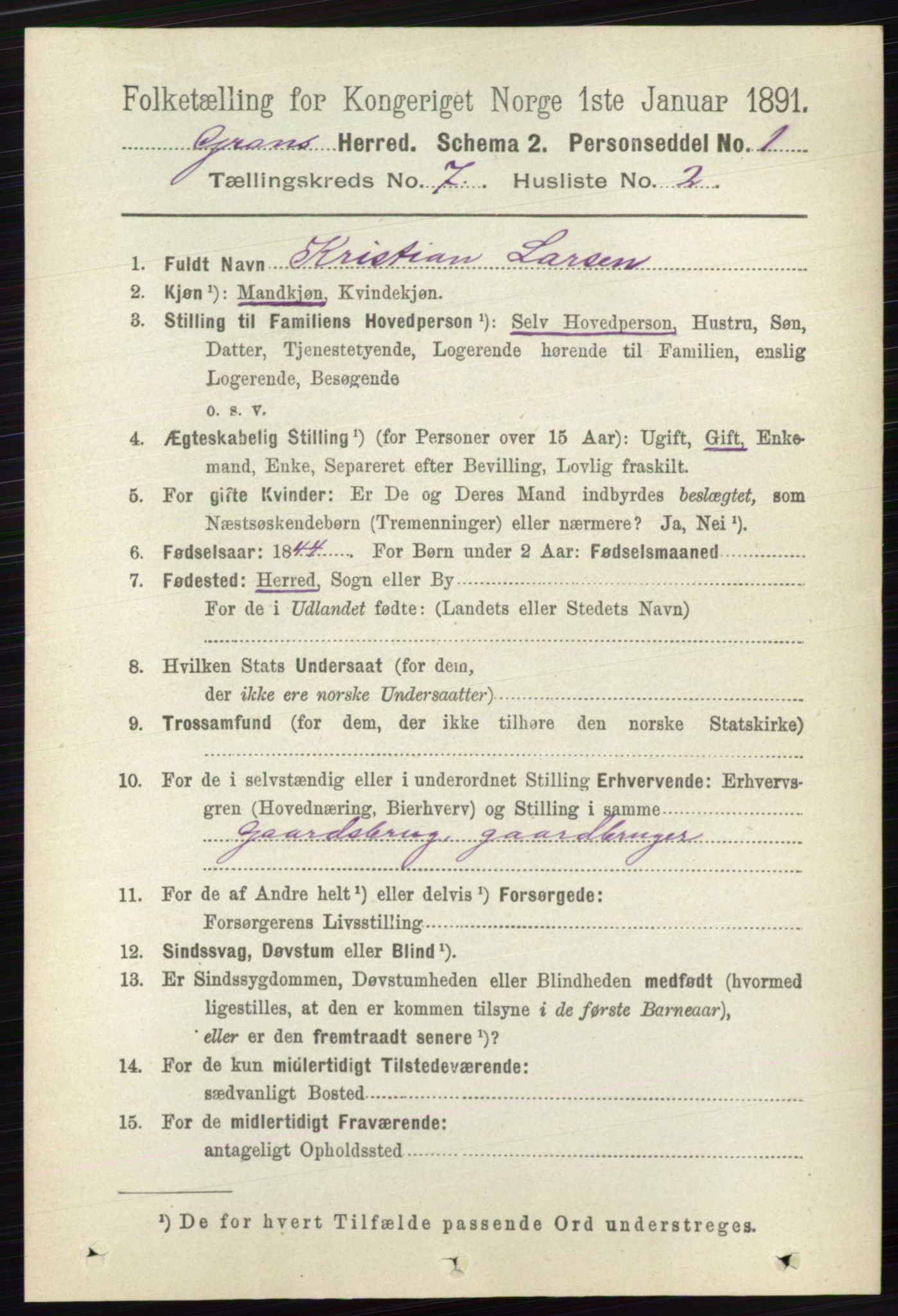 RA, 1891 census for 0534 Gran, 1891, p. 2805