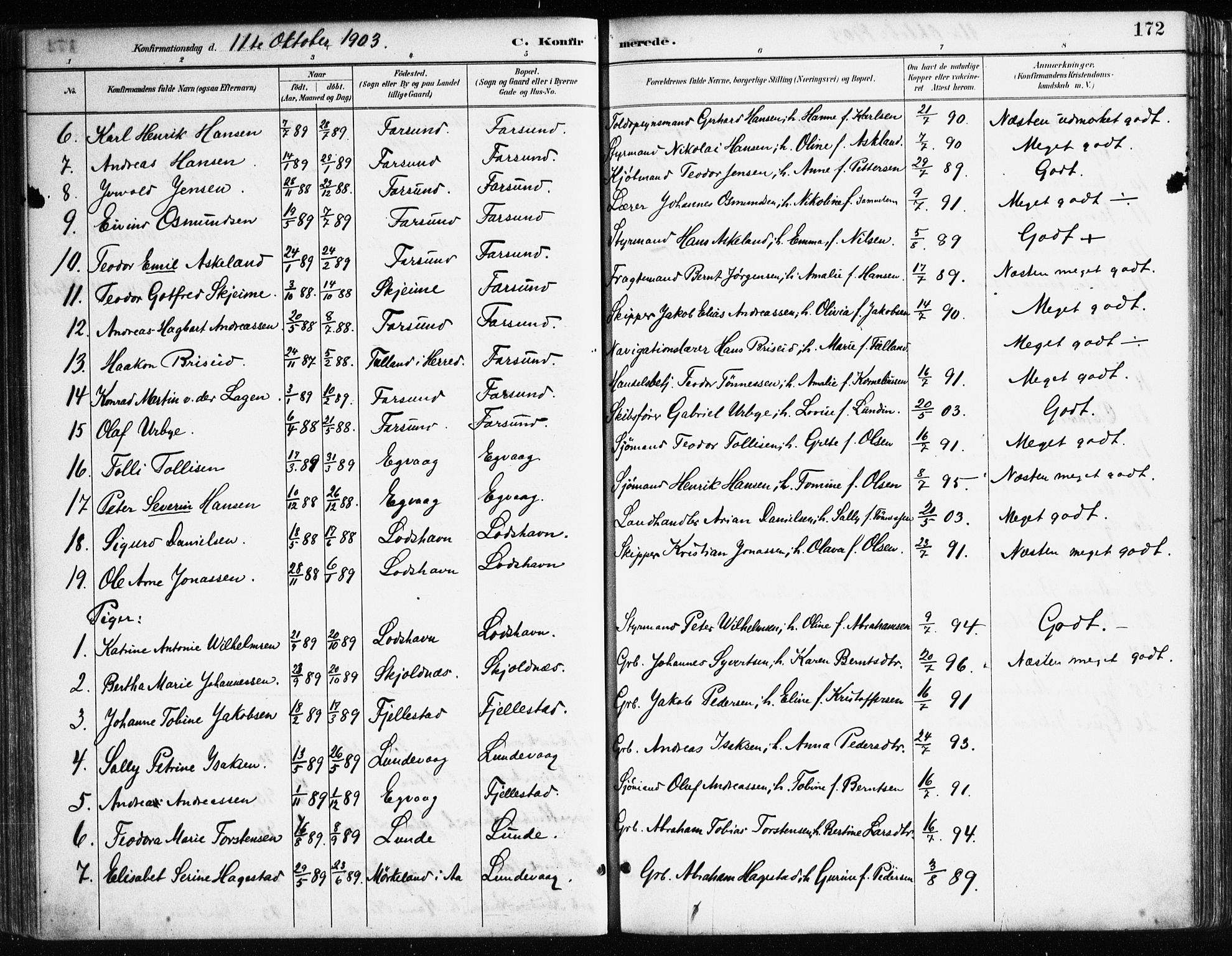 Farsund sokneprestkontor, AV/SAK-1111-0009/F/Fa/L0006: Parish register (official) no. A 6, 1887-1920, p. 172