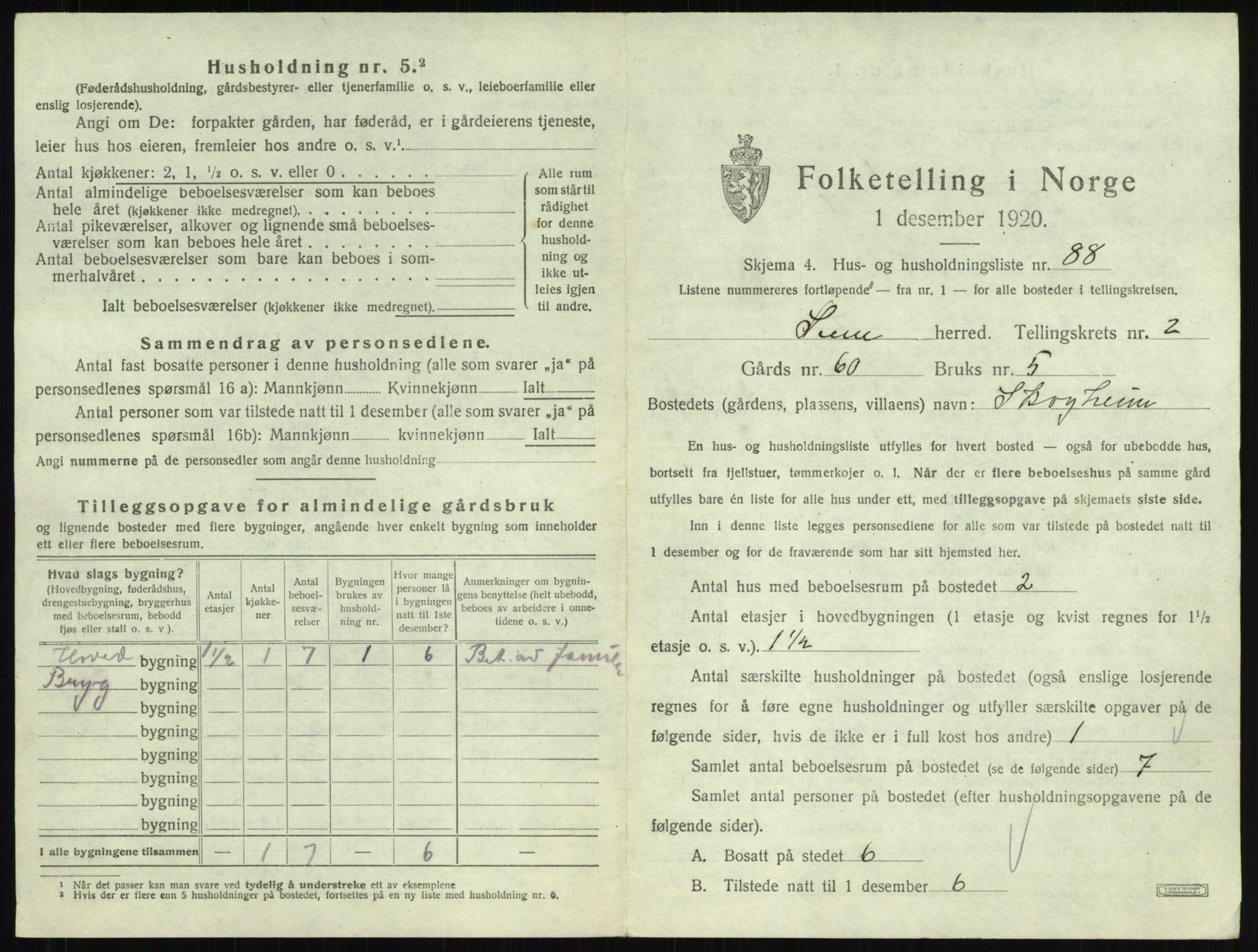 SAKO, 1920 census for Sem, 1920, p. 609