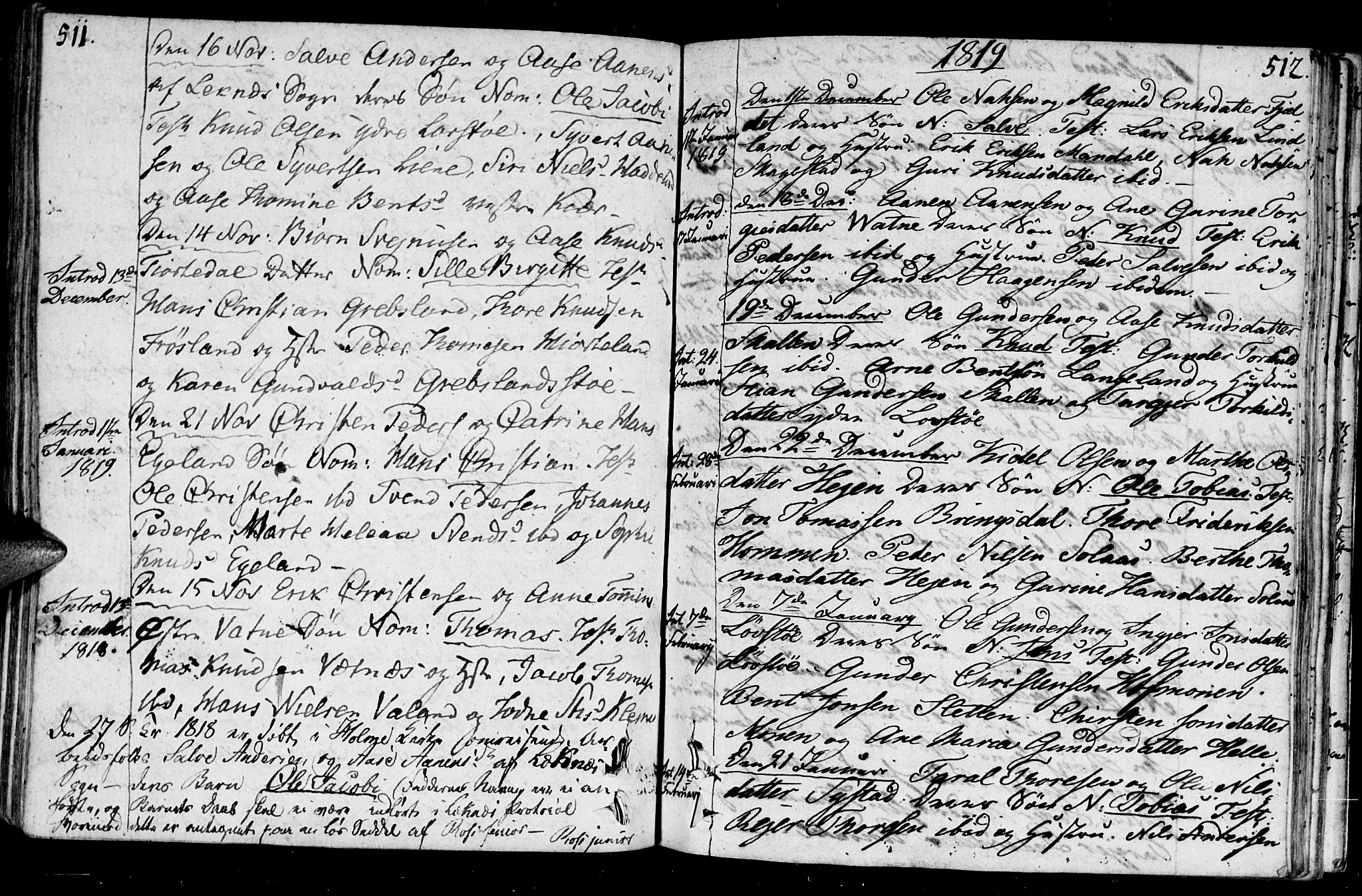 Holum sokneprestkontor, SAK/1111-0022/F/Fa/Faa/L0003: Parish register (official) no. A 3, 1780-1821, p. 511-512