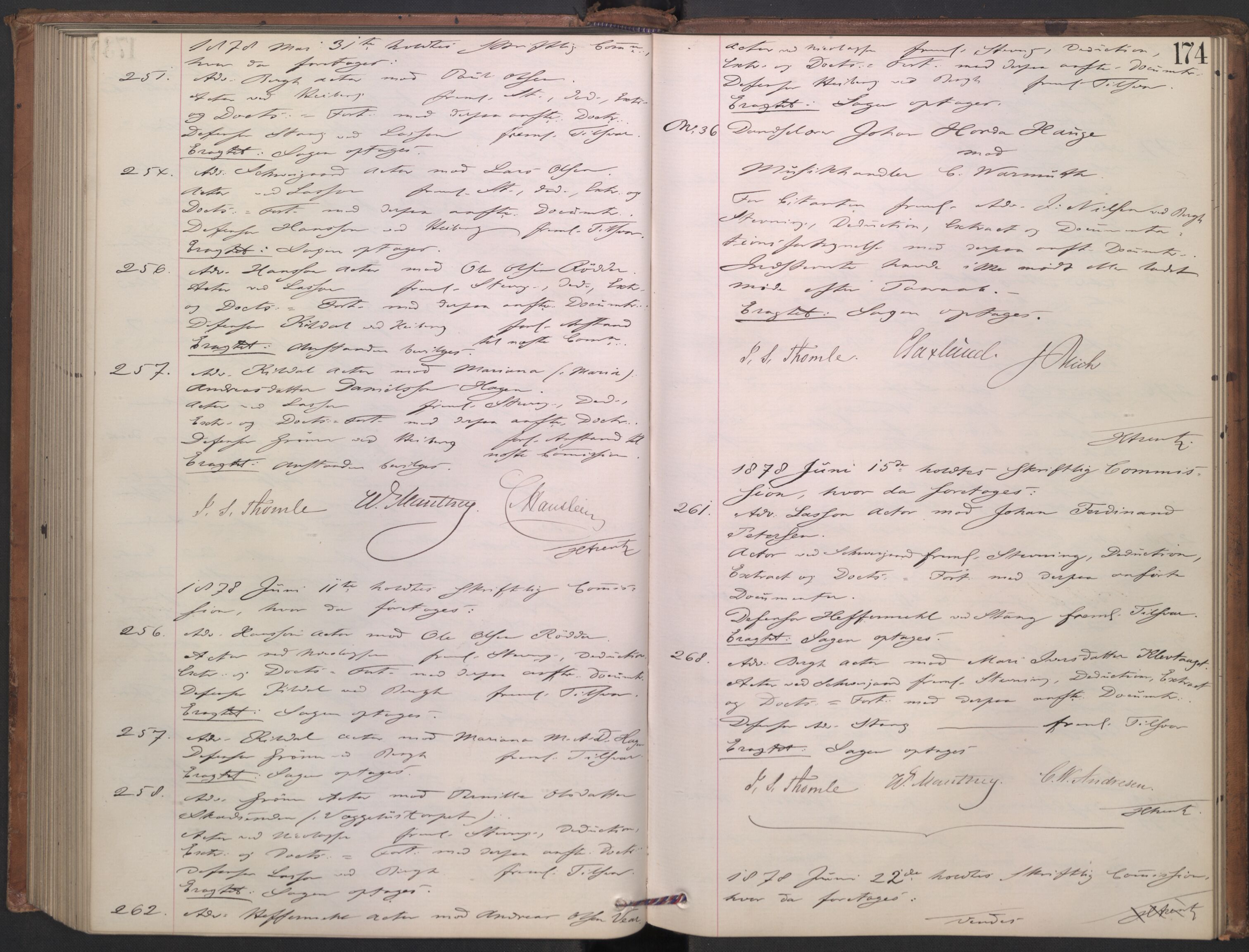 Høyesterett, AV/RA-S-1002/E/Ef/L0013: Protokoll over saker som gikk til skriftlig behandling, 1873-1879, p. 173b-174a
