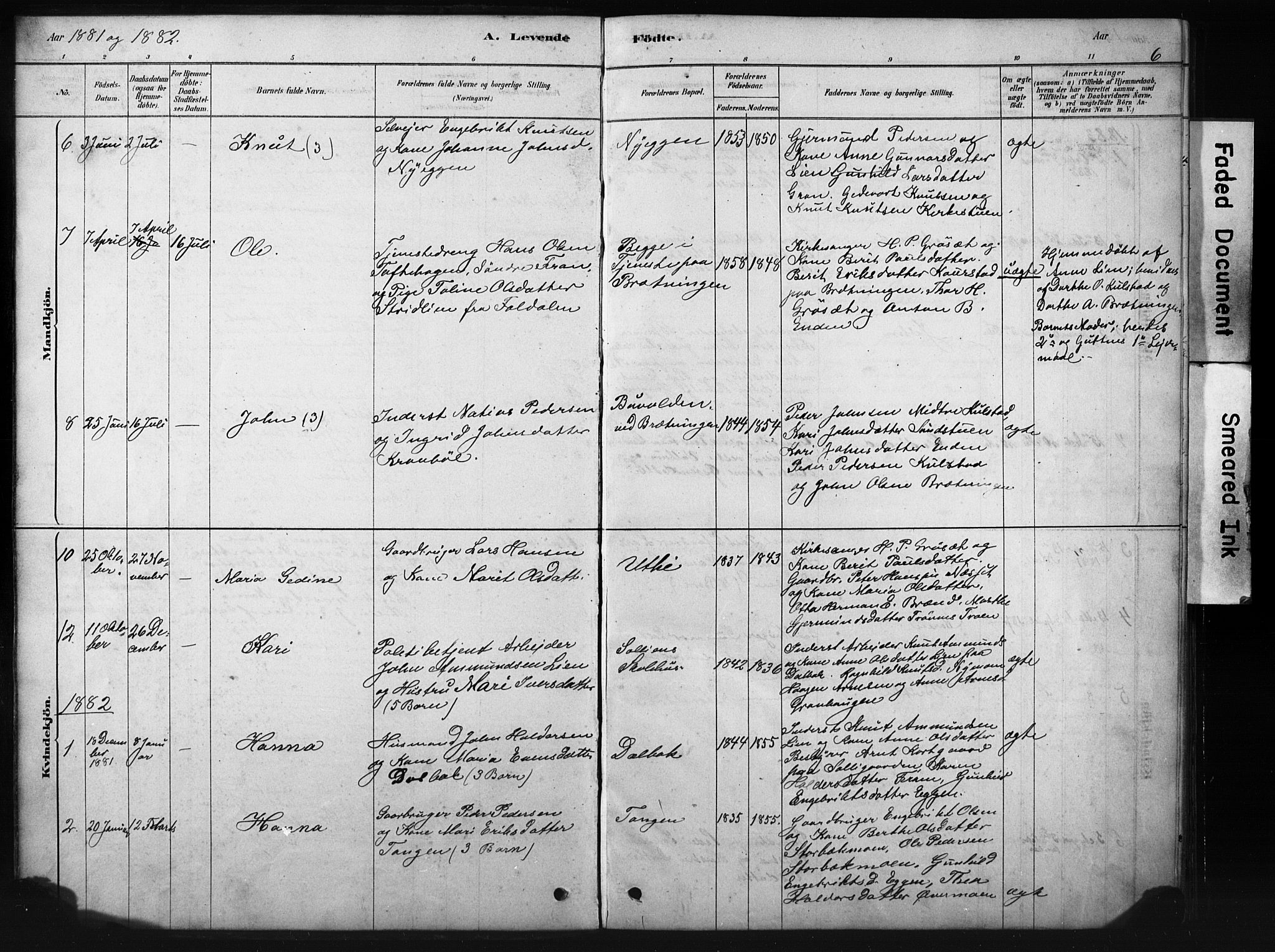 Sollia prestekontor, SAH/PREST-050/H/Ha/Hab/L0002: Parish register (copy) no. 2, 1880-1933, p. 6