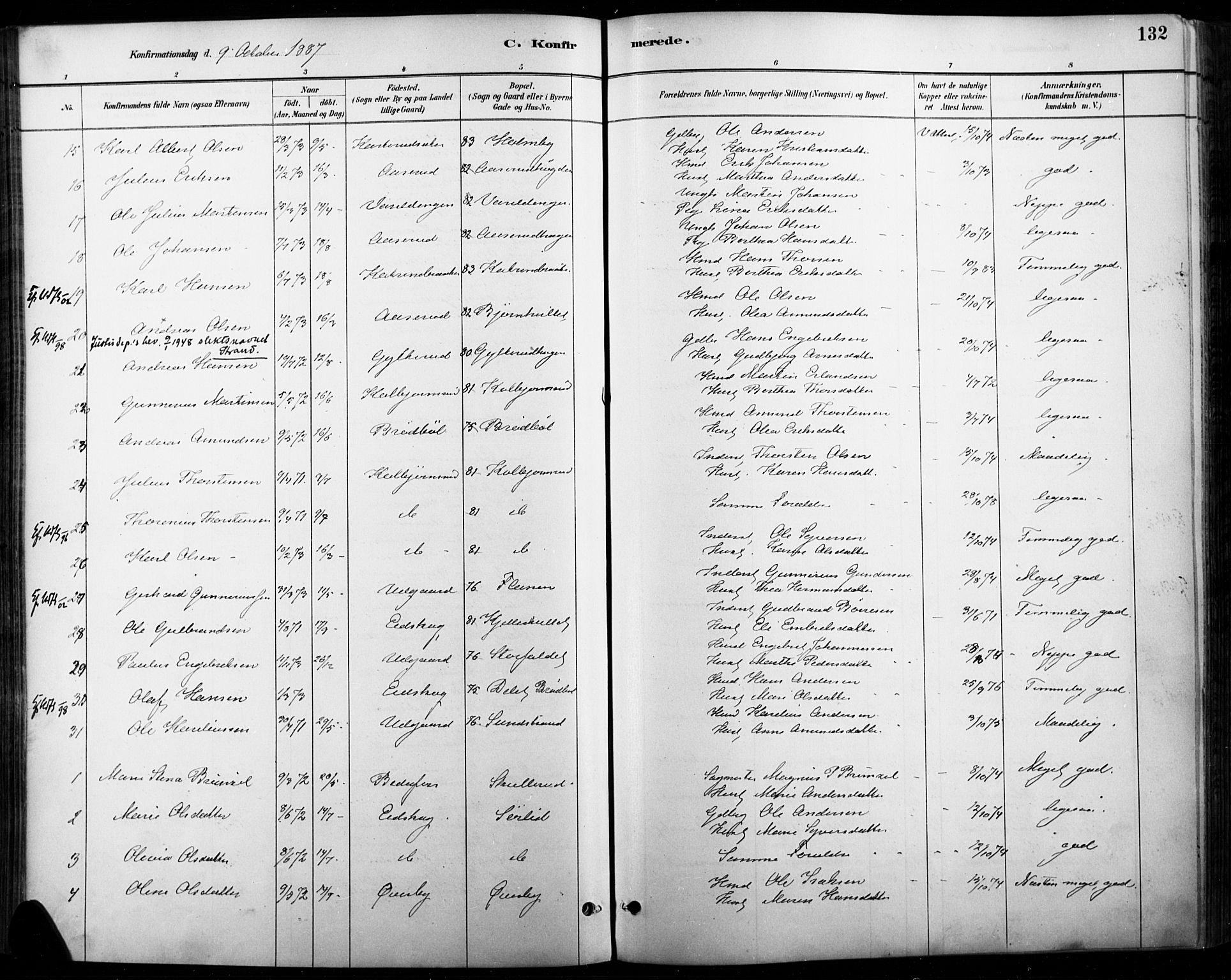 Vinger prestekontor, AV/SAH-PREST-024/H/Ha/Haa/L0015: Parish register (official) no. 15, 1881-1900, p. 132