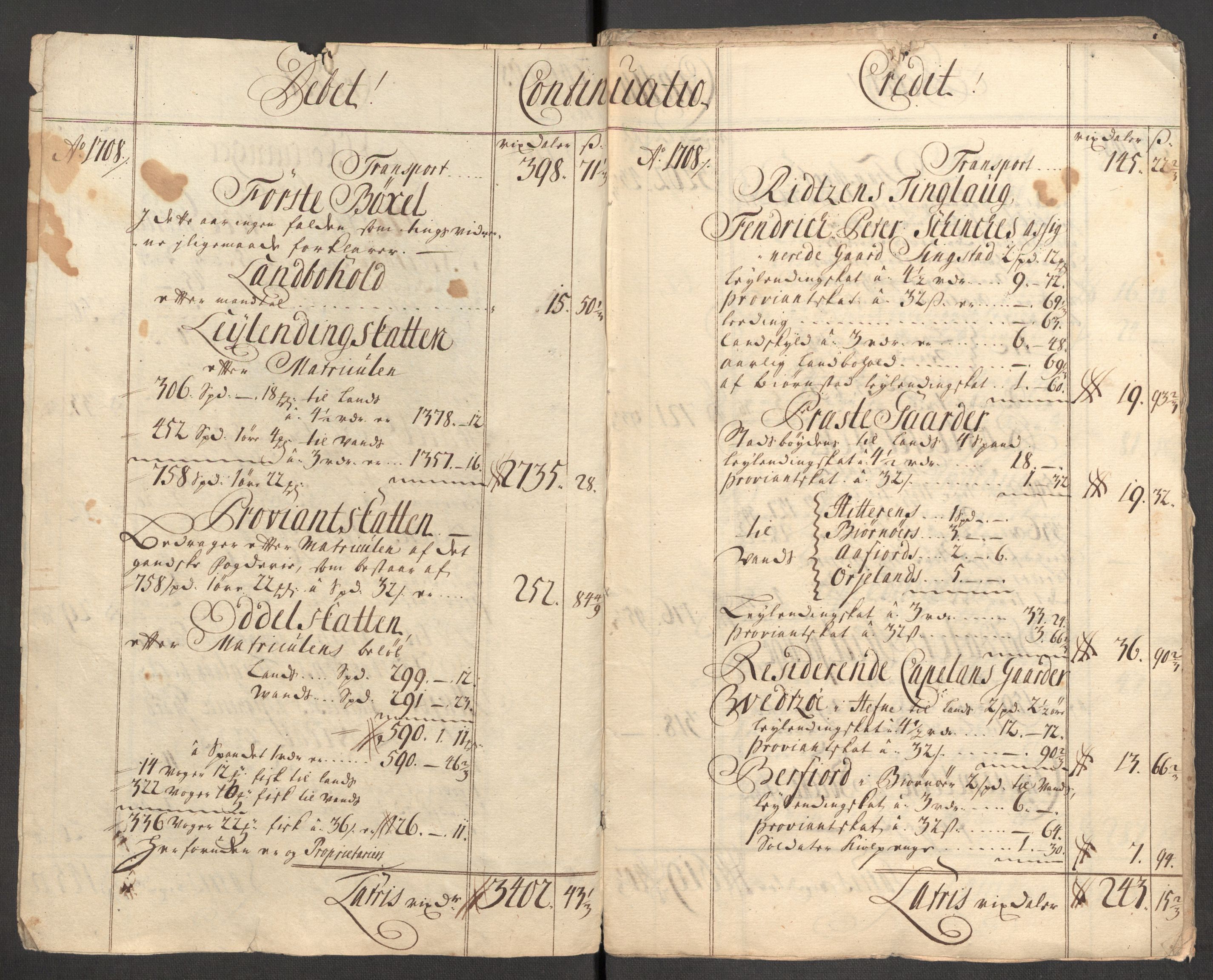 Rentekammeret inntil 1814, Reviderte regnskaper, Fogderegnskap, AV/RA-EA-4092/R57/L3858: Fogderegnskap Fosen, 1708-1709, p. 6