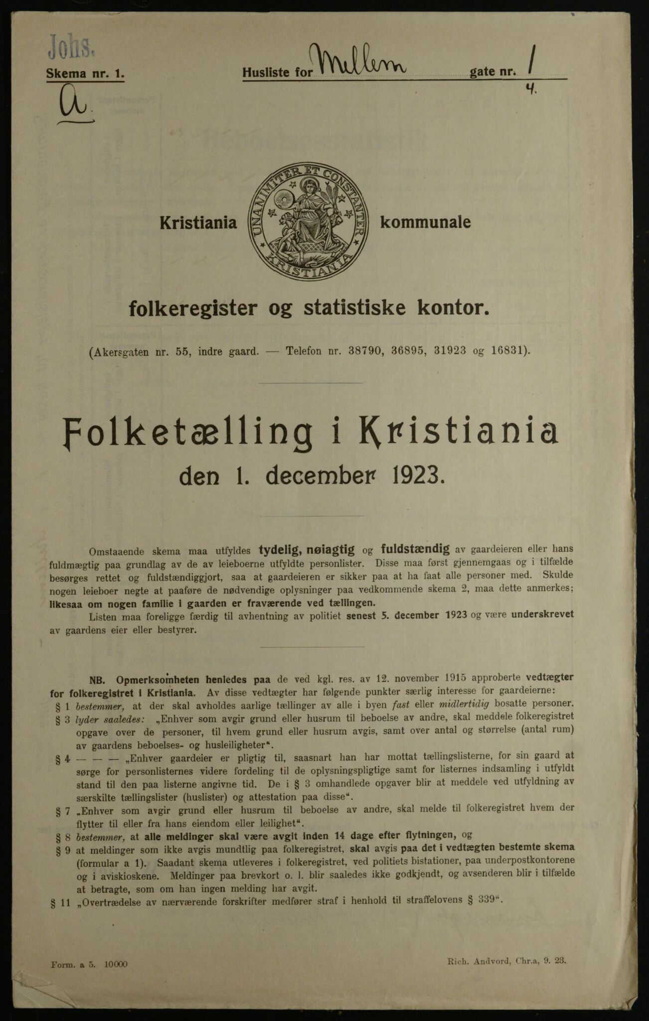 OBA, Municipal Census 1923 for Kristiania, 1923, p. 71977