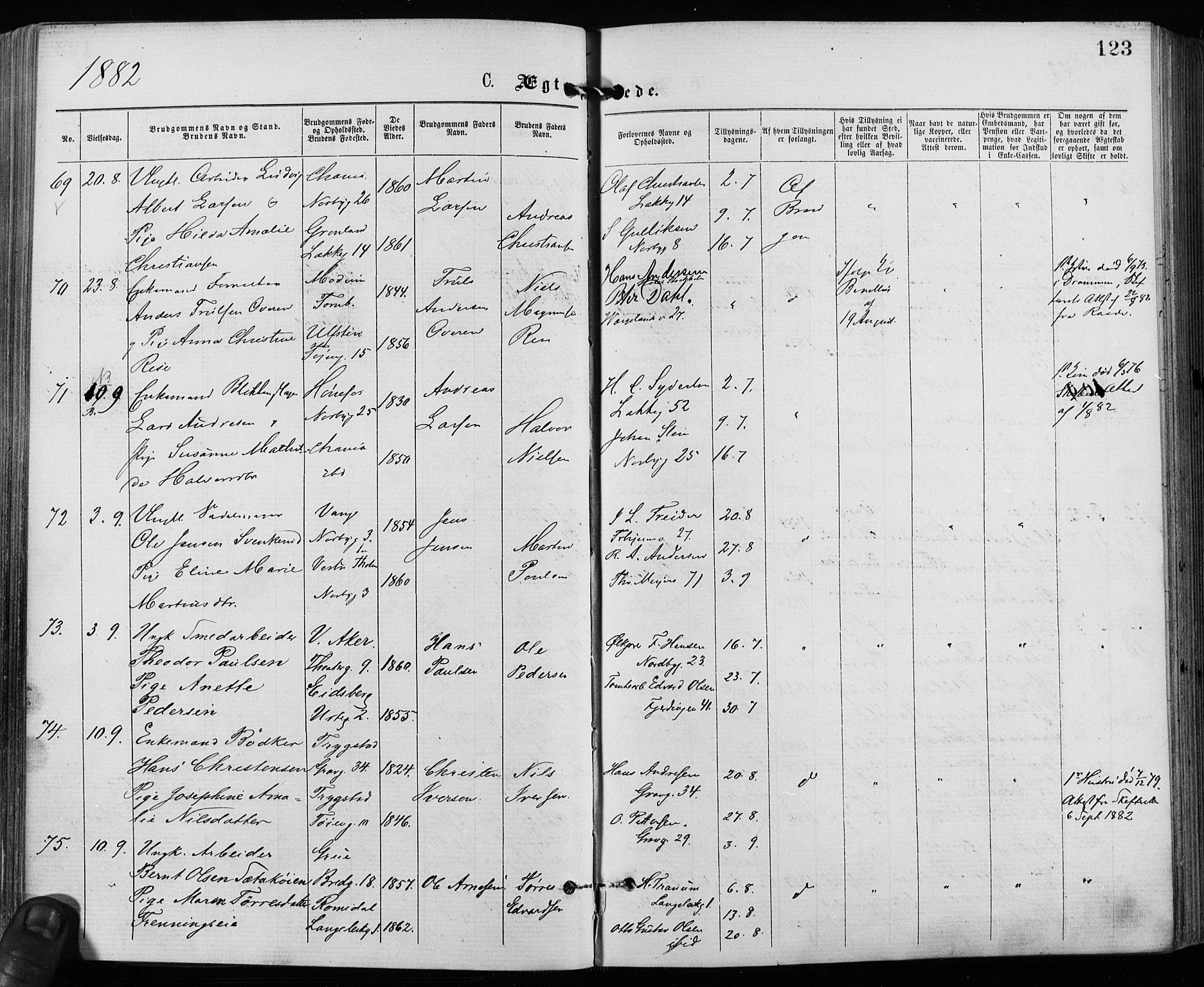Grønland prestekontor Kirkebøker, SAO/A-10848/F/Fa/L0006: Parish register (official) no. 6, 1877-1886, p. 123