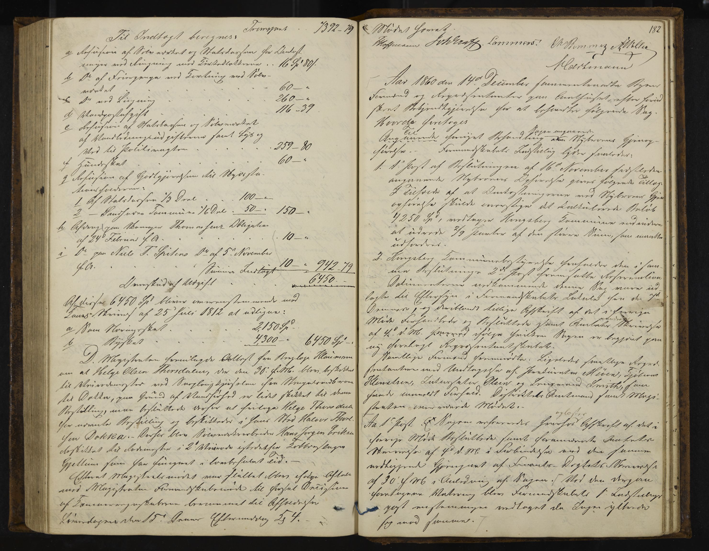Kongsberg formannskap og sentraladministrasjon, IKAK/0604021-1/A/L0003: Møtebok med register, 1856-1861, p. 182