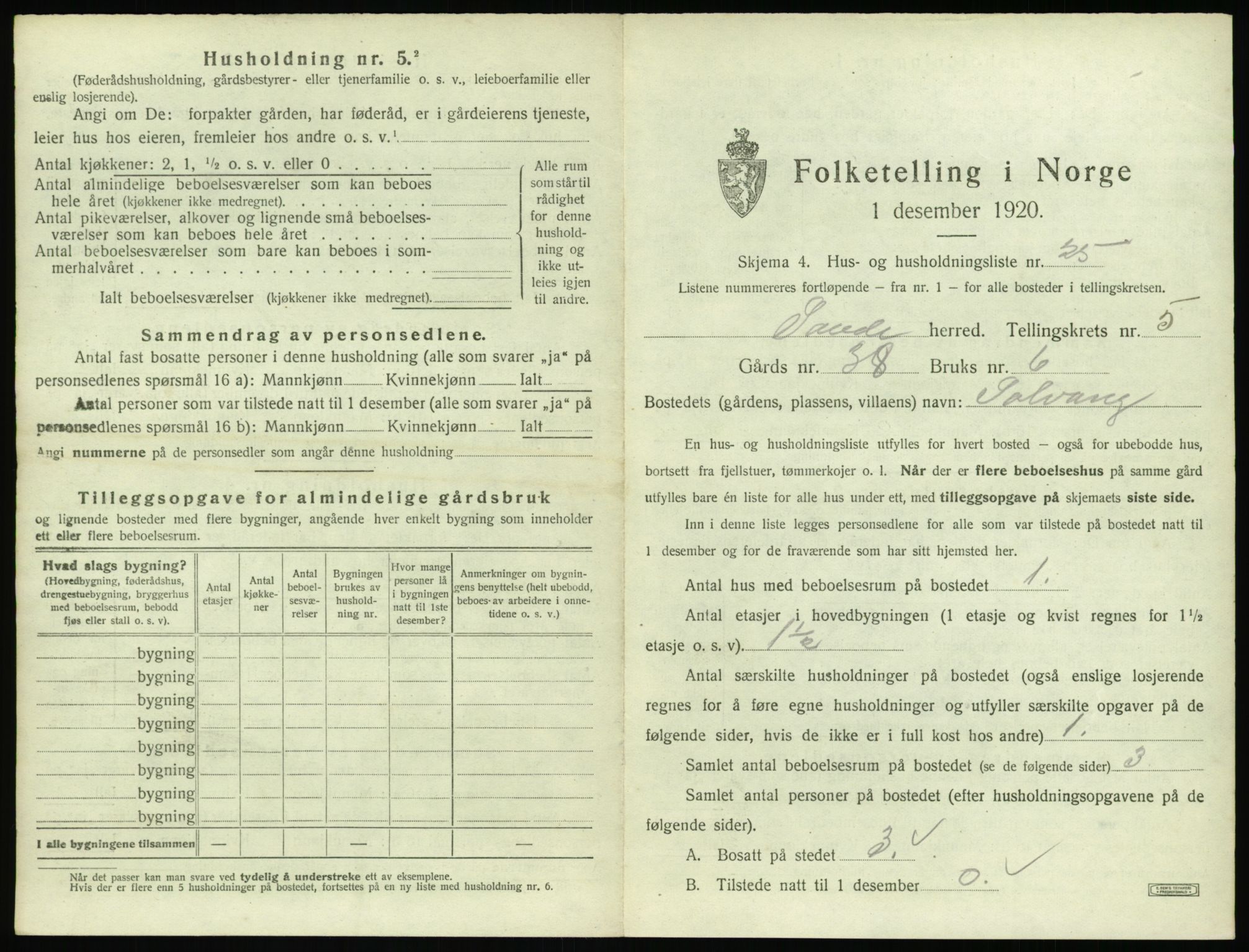 SAT, 1920 census for Sande (MR), 1920, p. 452