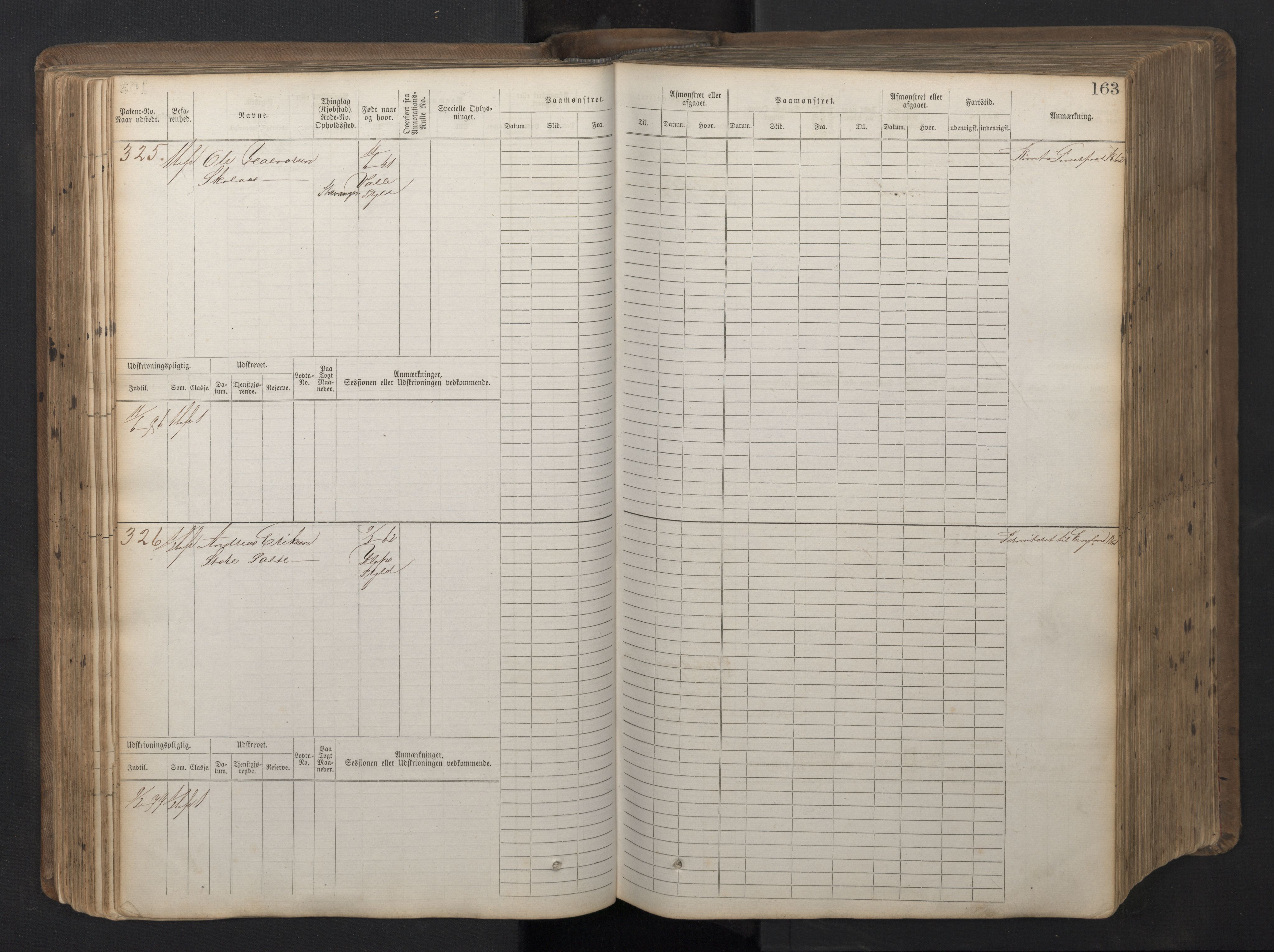 Stavanger sjømannskontor, AV/SAST-A-102006/F/Fb/Fbb/L0016: Sjøfartshovedrulle patnentnr. 1-1202 (dublett), 1869, p. 163